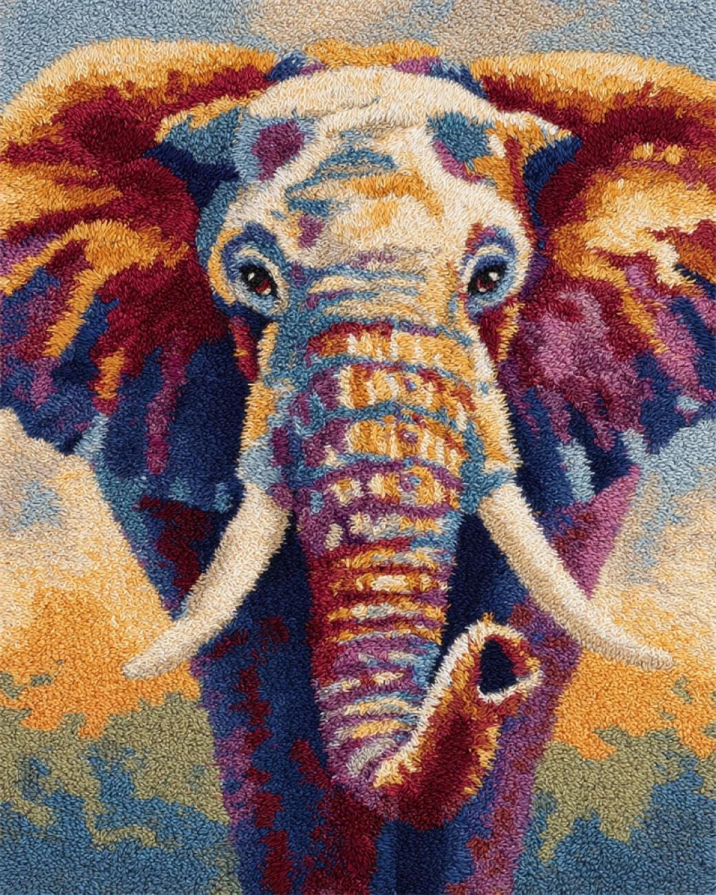 Henypt DIY Latch Hook Rug Kit Colorful Elephant 80x160cm