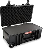 Amazon Basics Large Protective Hard Camera Case with Retractable Handle and Rolling Wheels, Customizable Fit Foam, Waterproof, Shockproof, 21.9 x 13.7 x 9.8 inches (55.6 x 34.8 x 24.9 cm) - Black - 3