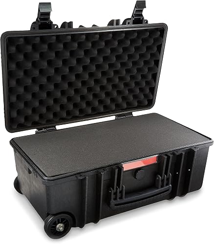 Amazon Basics Large Protective Hard Camera Case with Retractable Handle and Rolling Wheels, Customizable Fit Foam, Waterproof, Shockproof, 21.9 x 13.7 x 9.8 inches (55.6 x 34.8 x 24.9 cm) - Black - 3