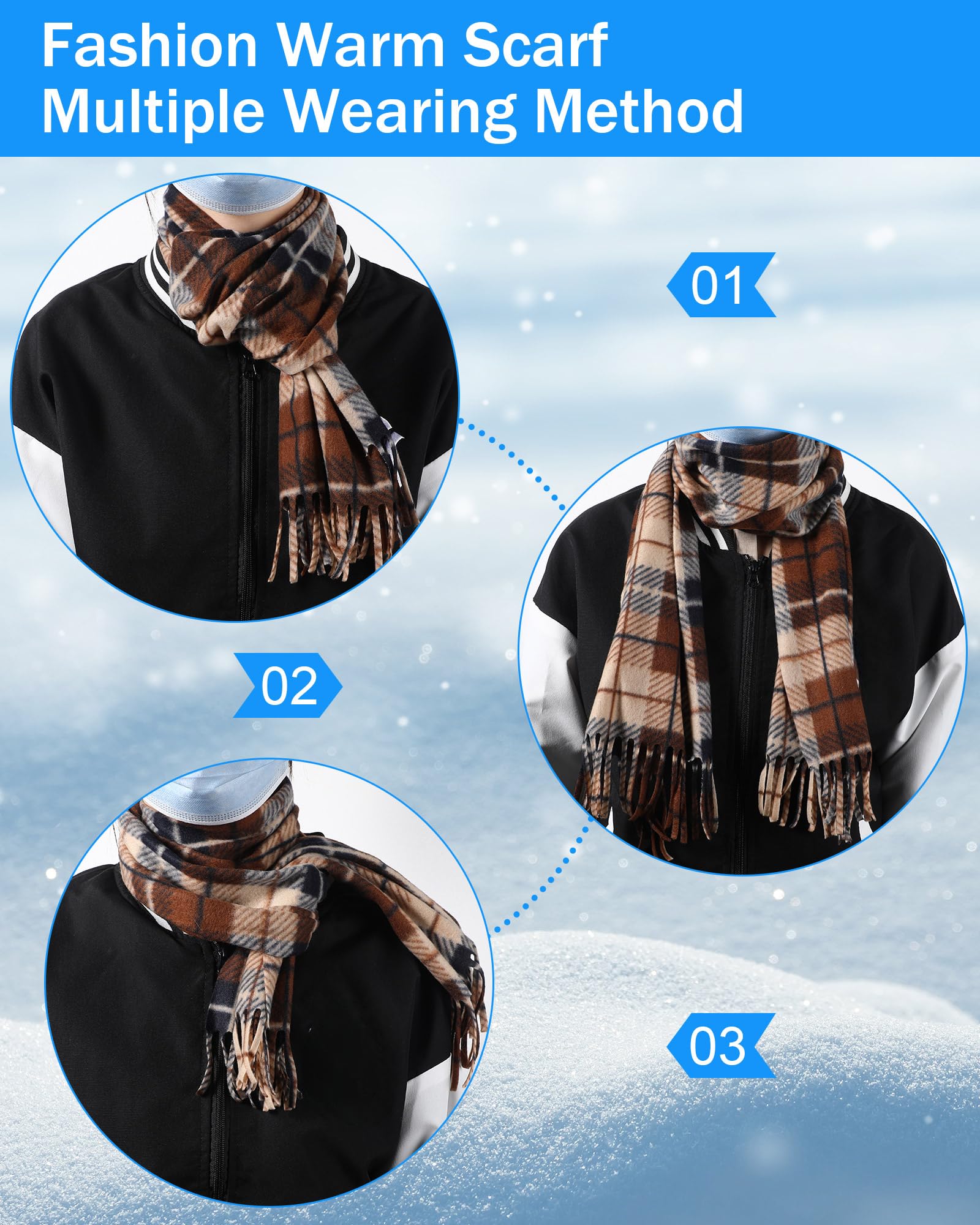 Paquete de 20 bufandas de invierno a granel unisex a cuadros, bufanda de cuello de invierno de punto de forro polar cálido, bufandas largas multicolor para mujeres y hombres, 57 x 12 pulgadas 4