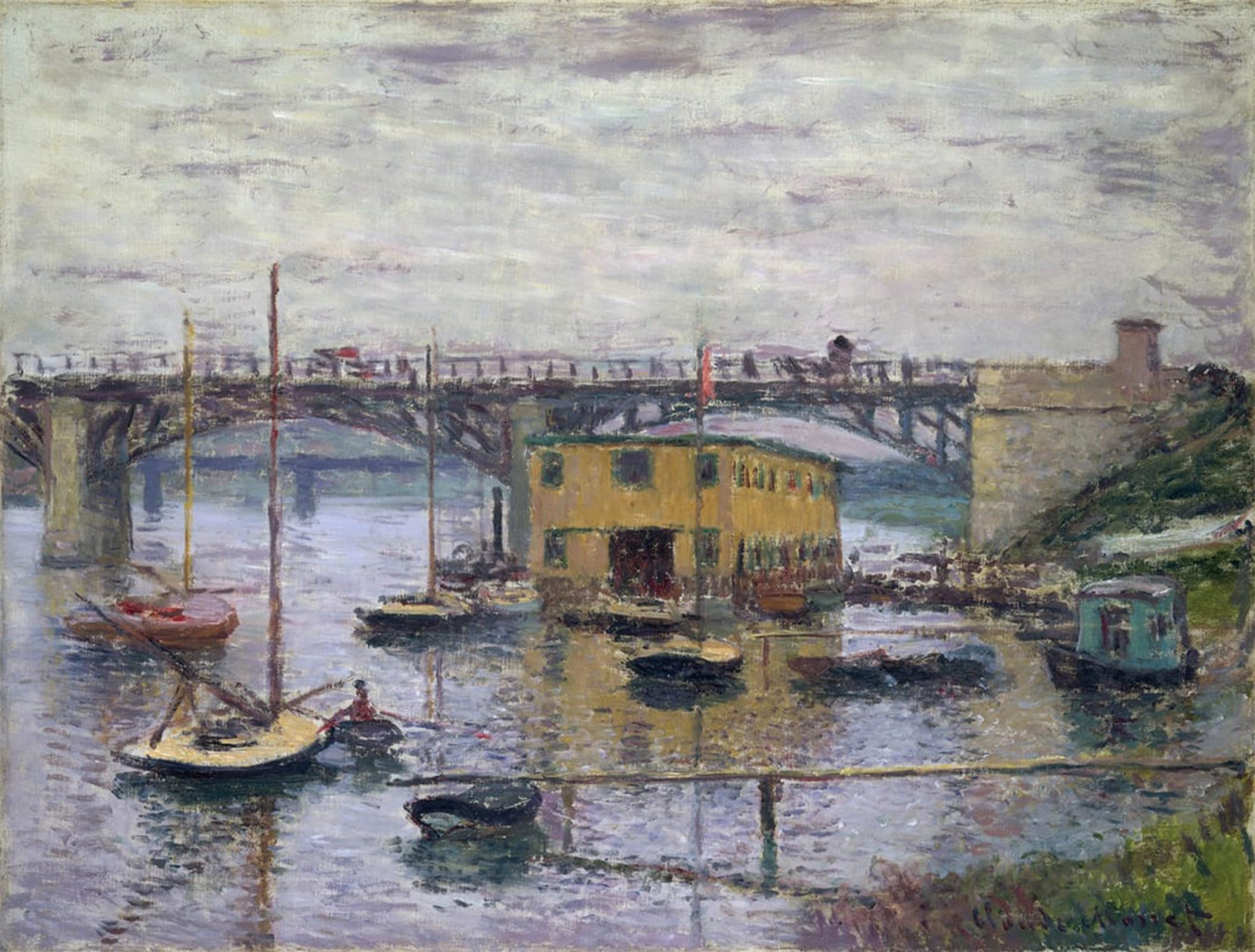 ARTXLXXBN Famous Painting Canvas Artwork Graffiti Print Bridge At Argenteuil on a Gray Day by Claude Monet Portrait Canvas Image for Home Decor 60x90cm