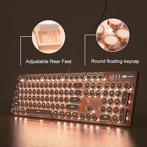 Miniatura 6 de MageGee Teclado mecánico para juegos de máquina de escribir, teclas redondas retro punk, cremoso, 104 teclas, teclados con retroiluminación LED