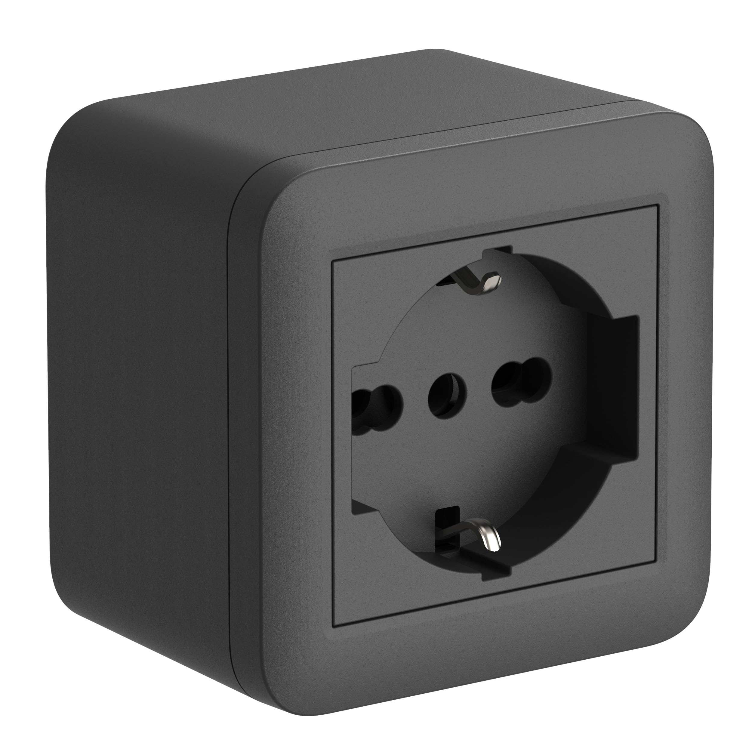 Electraline 60478 Contenitore da superficie FIXA con presa P40 (Schuko+10/16A), Nero, IP40, compatibile per installazione con tubo rigido e canalina