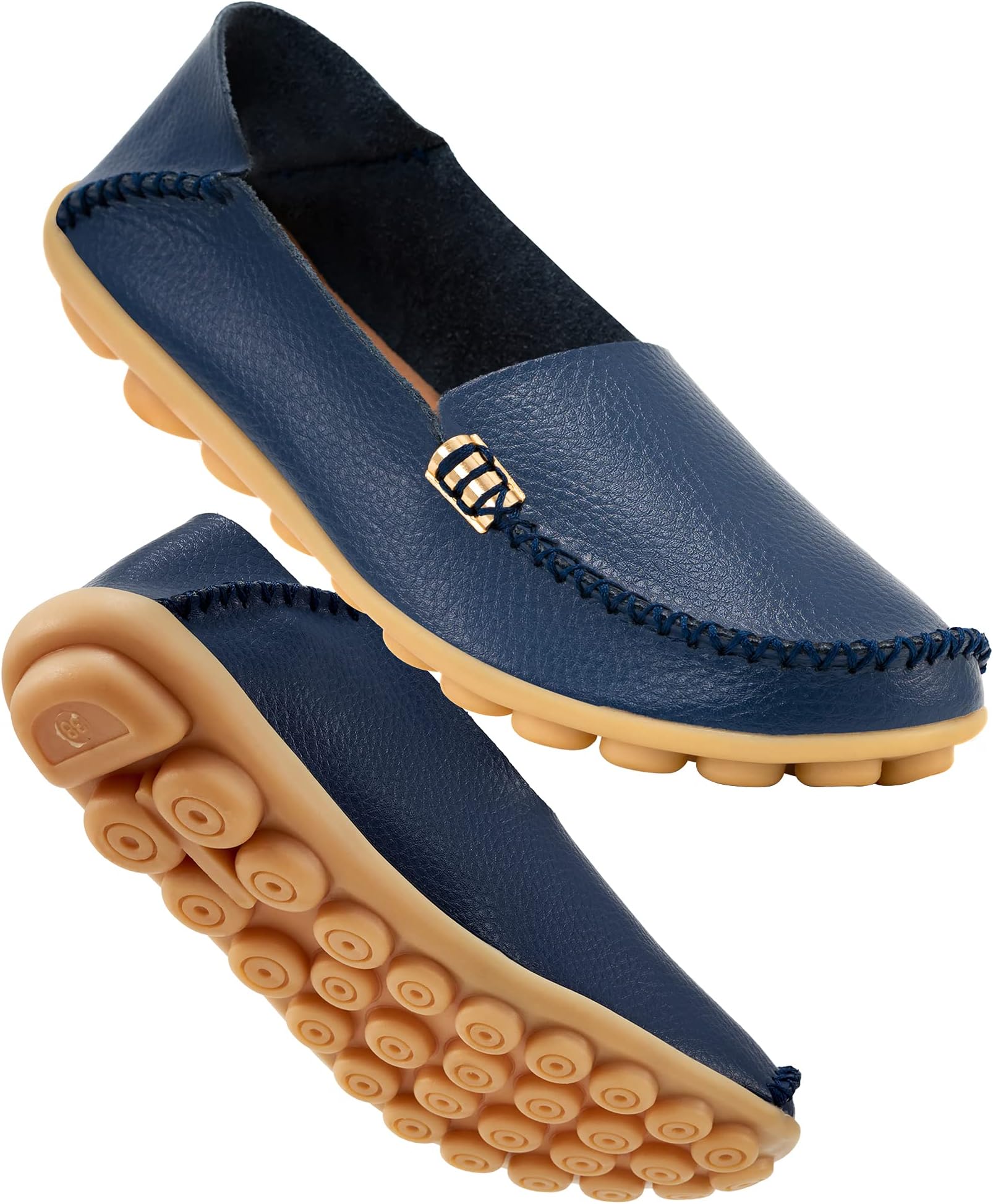 Women's Comfortable Leather Loafers Casual Round Toe Moccasins Wild Driving Flats Soft Walking Shoes Women Slip On