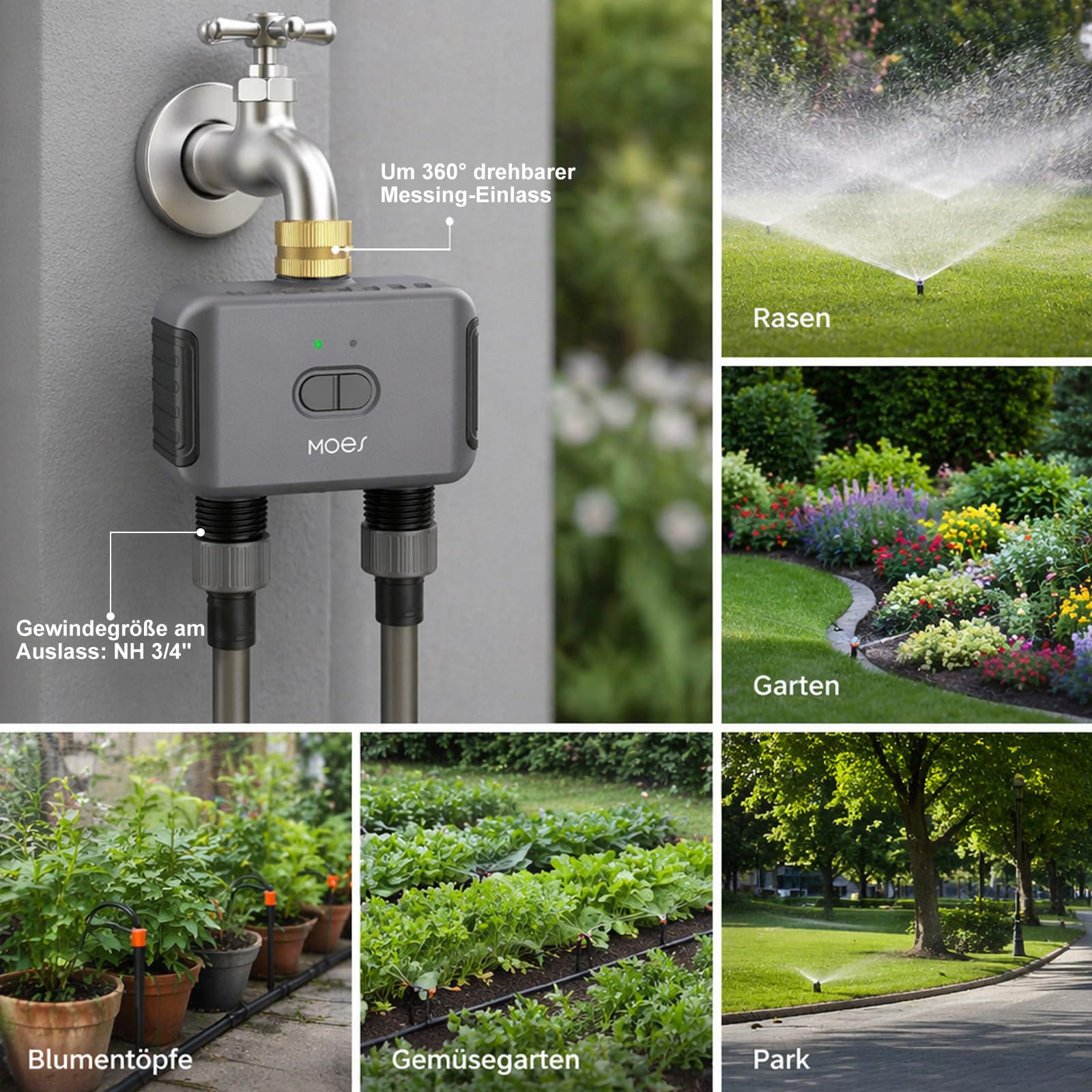 Bewässerungscomputer WLAN 2 Ausgänge für Gartenbewässerung,Messing-Einlass