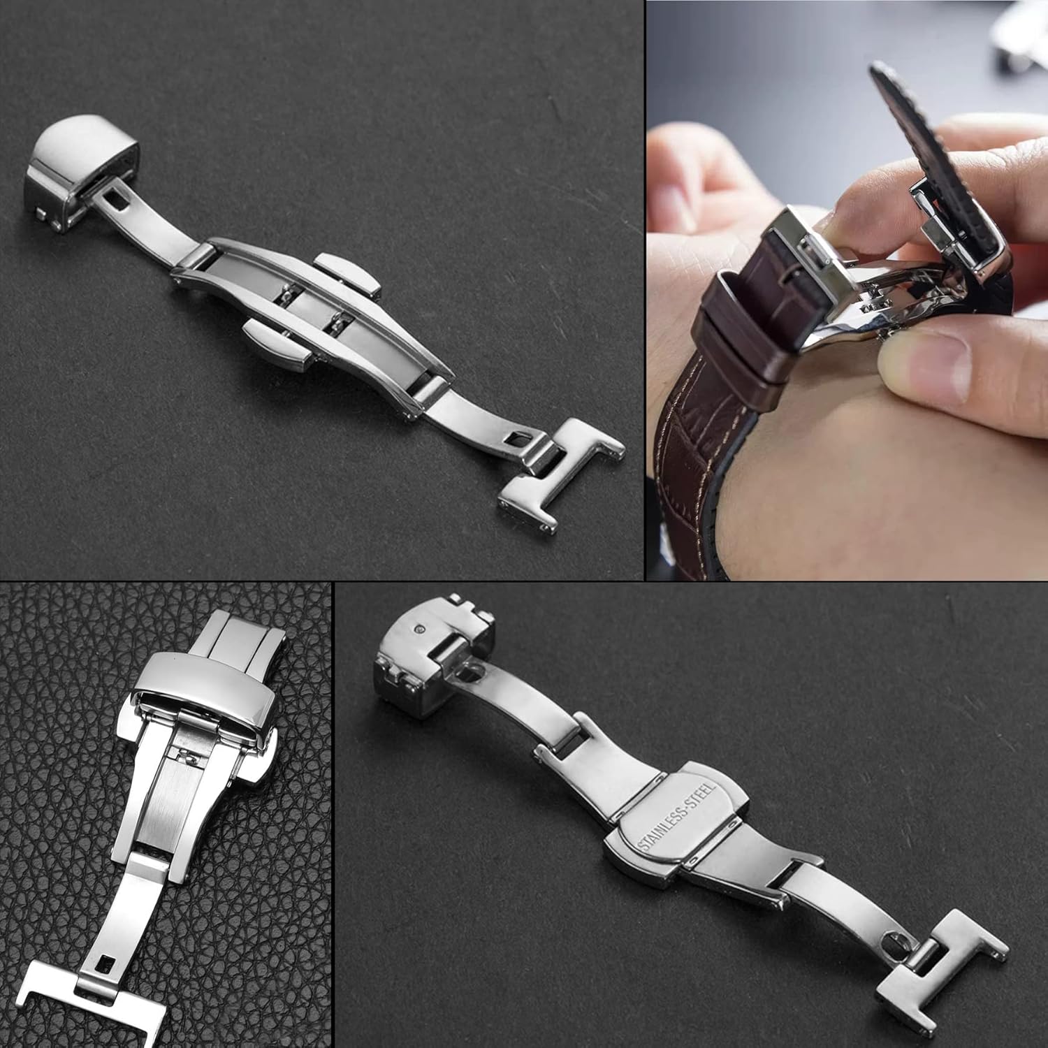 Stainless Steel Deployment Clasp Push Button Butterfly Folding Strap Buckle Replacement for Leather Watch Bands(14—22mm) - Image 4