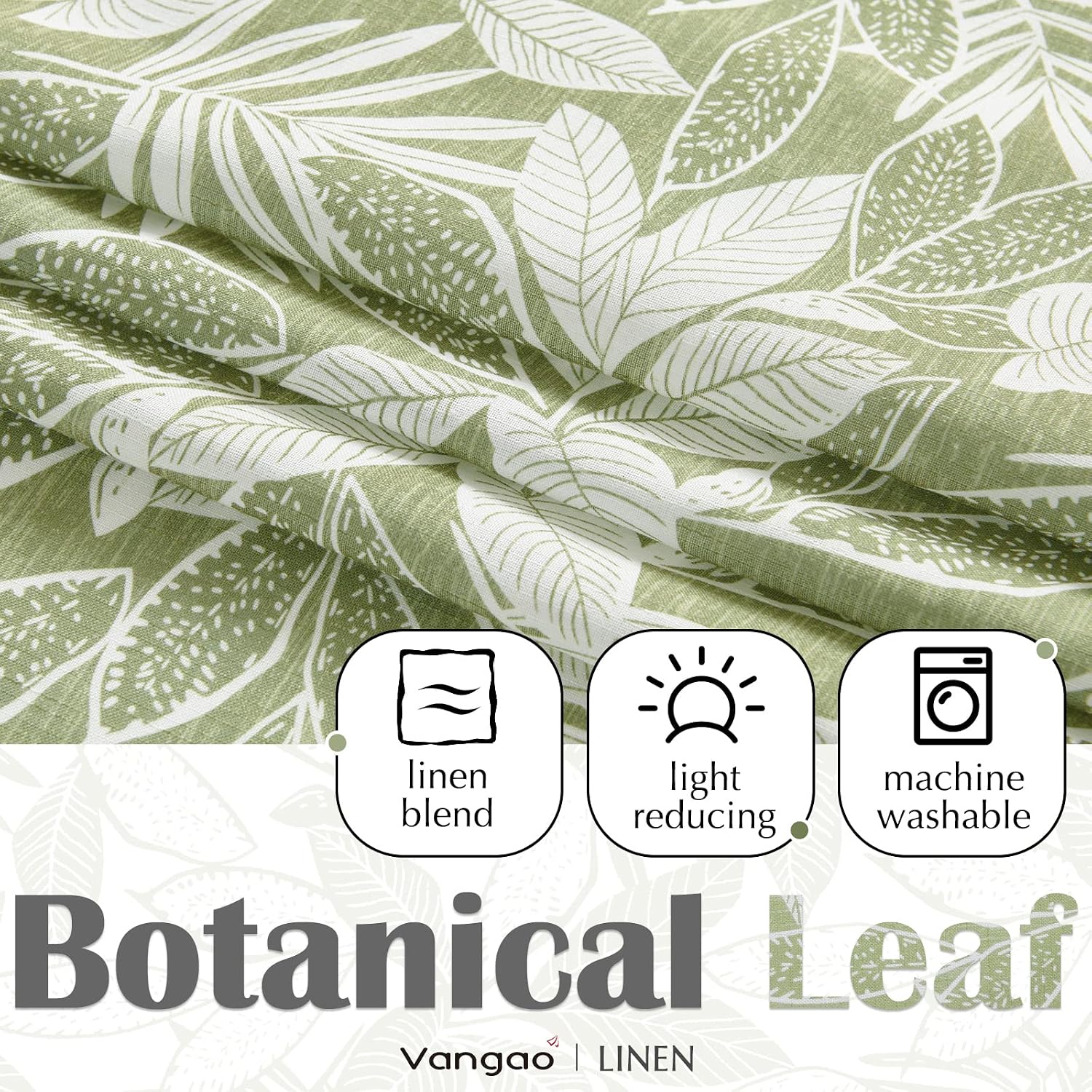 Vangao Floral Valances for Windows Leaf Green W50 X 16L 1 Panel
