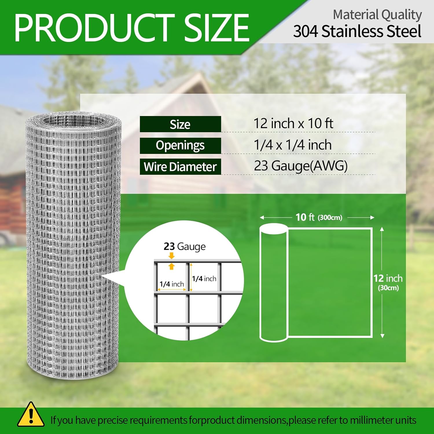 Hardware Cloth 1/4 inch 23 Gauge Small Size 304 Stainless Steel mesh Chicken Welded Wire Fencing Wire Mesh Roll Fencing Garden Fence Squirrel Tunnel Network 12in×10ft