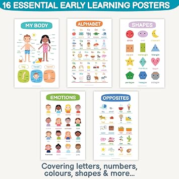 16 Educational Posters for Toddlers - 11x17 Matte Laminated Learning Posters - Award-Winning Alphabet, Numbers & Days of the Week Charts for Kids - with Early Years Activity Pack
