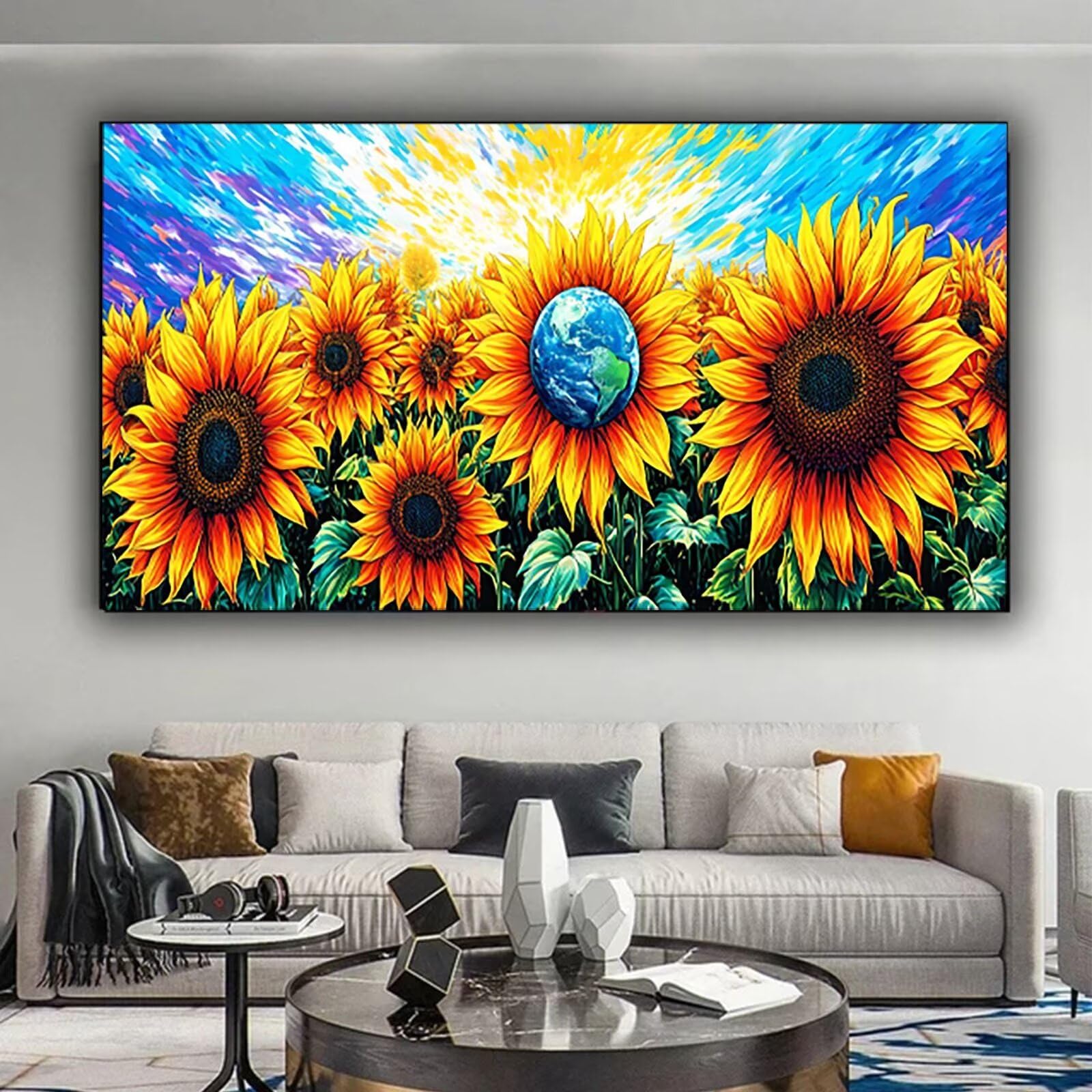 Malen Nach Zahlen für Kinder, Erwachsene und Anfänger, DIY Malen Nach Zahlen Landschaft für Mädchen und Jungen, Sonnenblume (90x180cm), Ohne Rahmen - Kinder über 6 Jahre DIY Handgemalt Gemälde Kit 4-2