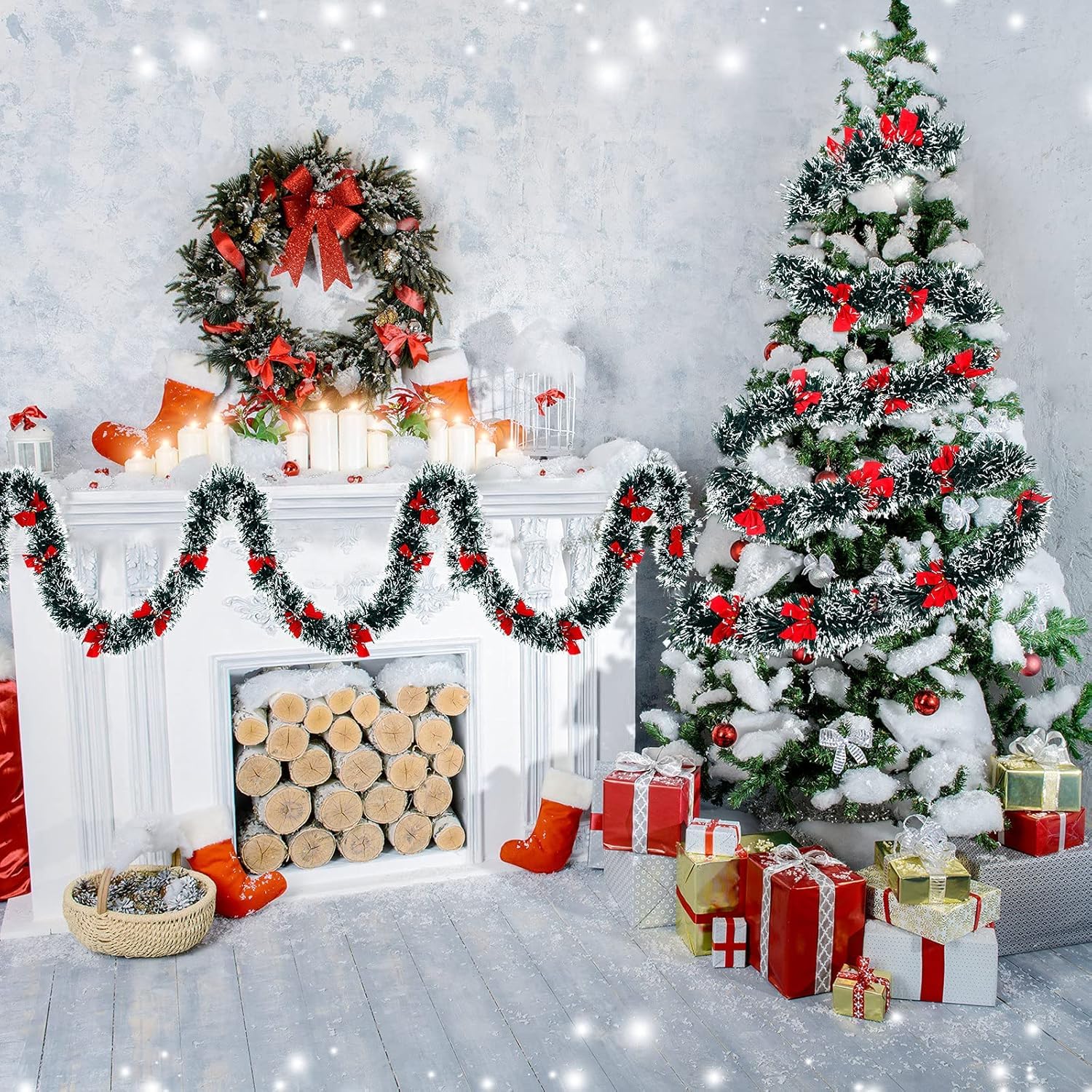 Guirlande De Noël 10 Mètres Verte à Nœuds - Fil Métallique Intérieur, Largeur 9cm, Pour Sapin, Escalier, Décoration Intérieure Et Extérieure
