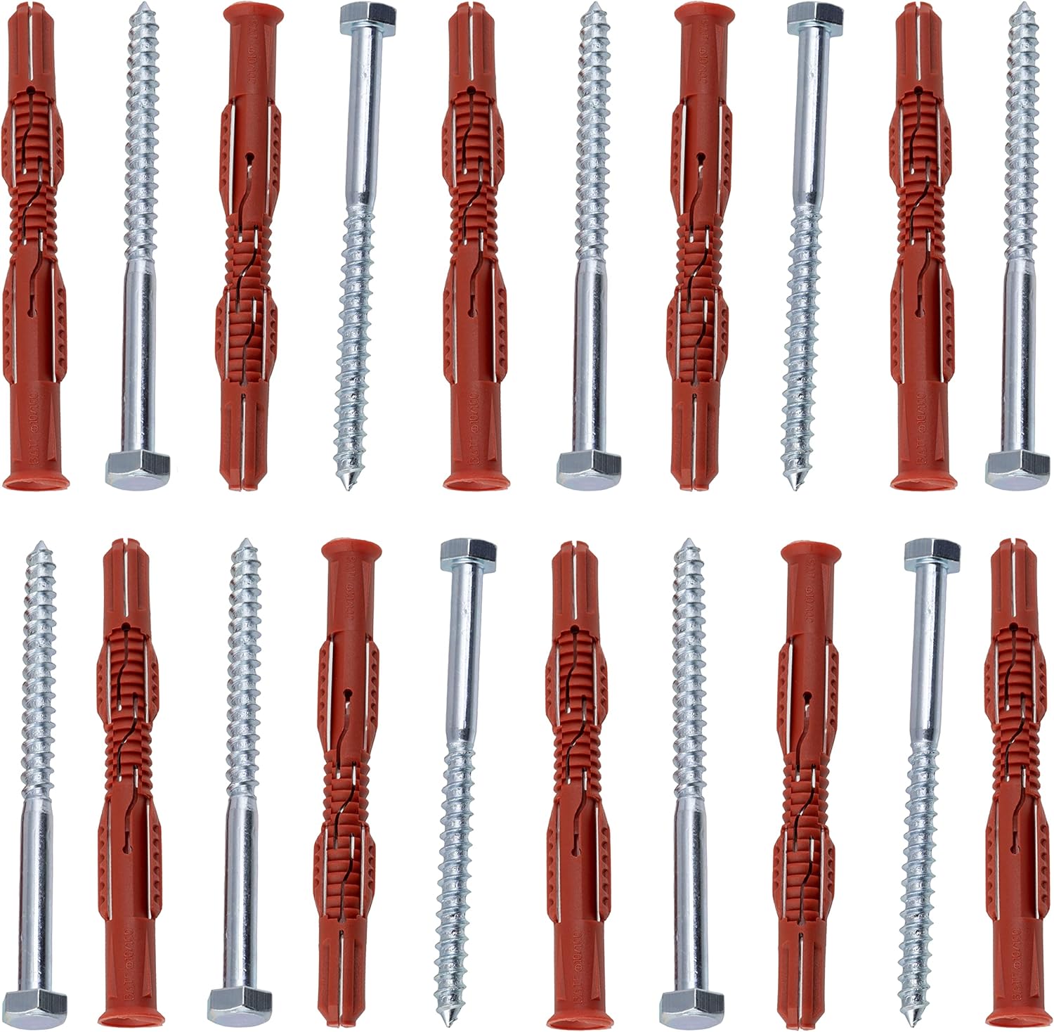 AERZETIX - C65001 - Set of 10 10 x 100 mm Plugs for Hollow Bricks/Cellular Concrete + 10 Screws Ø7 x 100mm with Hexagonal Head - Nylon/Metal - Fixing Materials Hollow Work Drilling