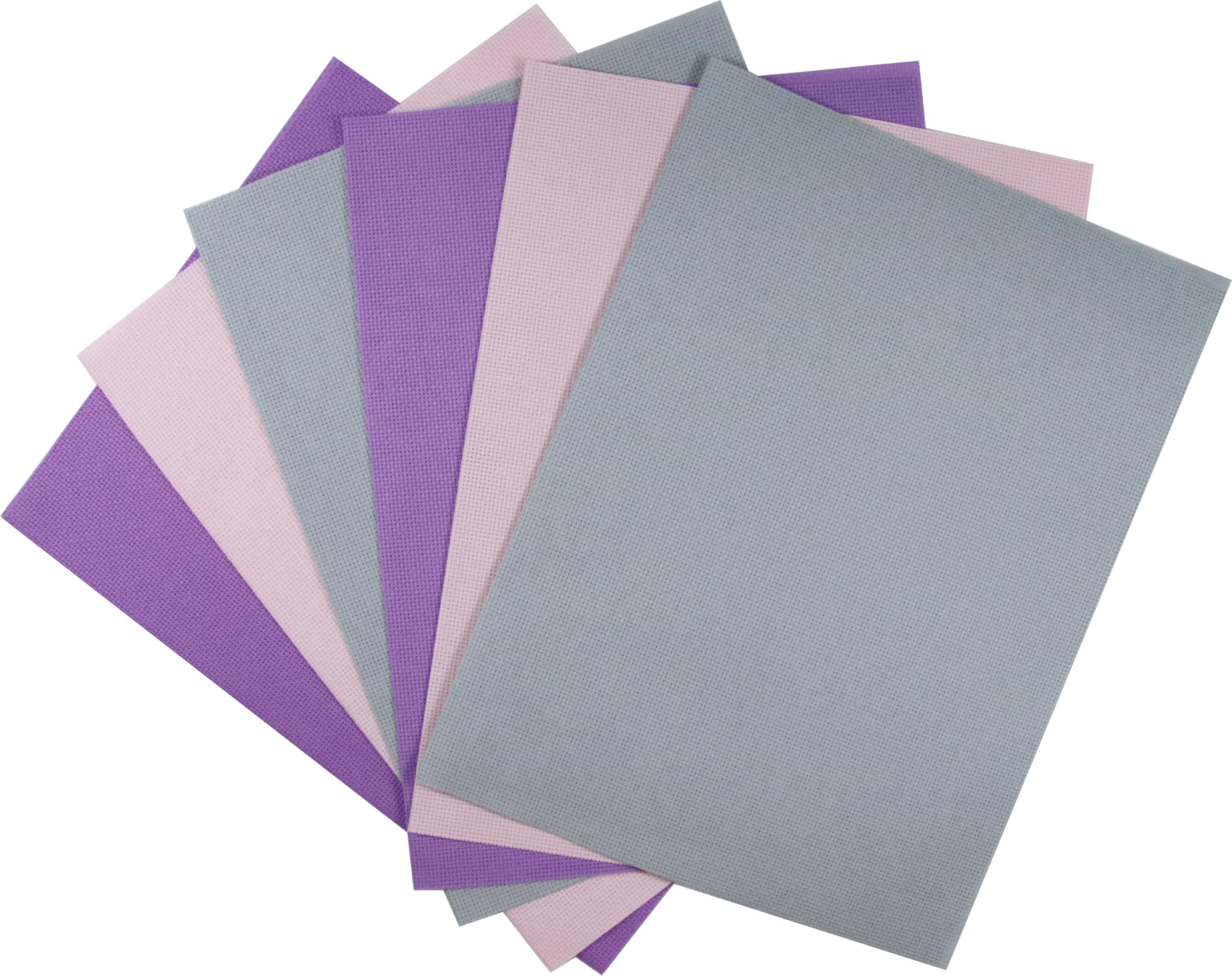 KCS 4/6 pc of 12" x 18"(30cmx45cm) 16 Count Cotton Aida Cloth Cross Stitch Fabric (6 pc,Light Grey+Pink+Lavender)