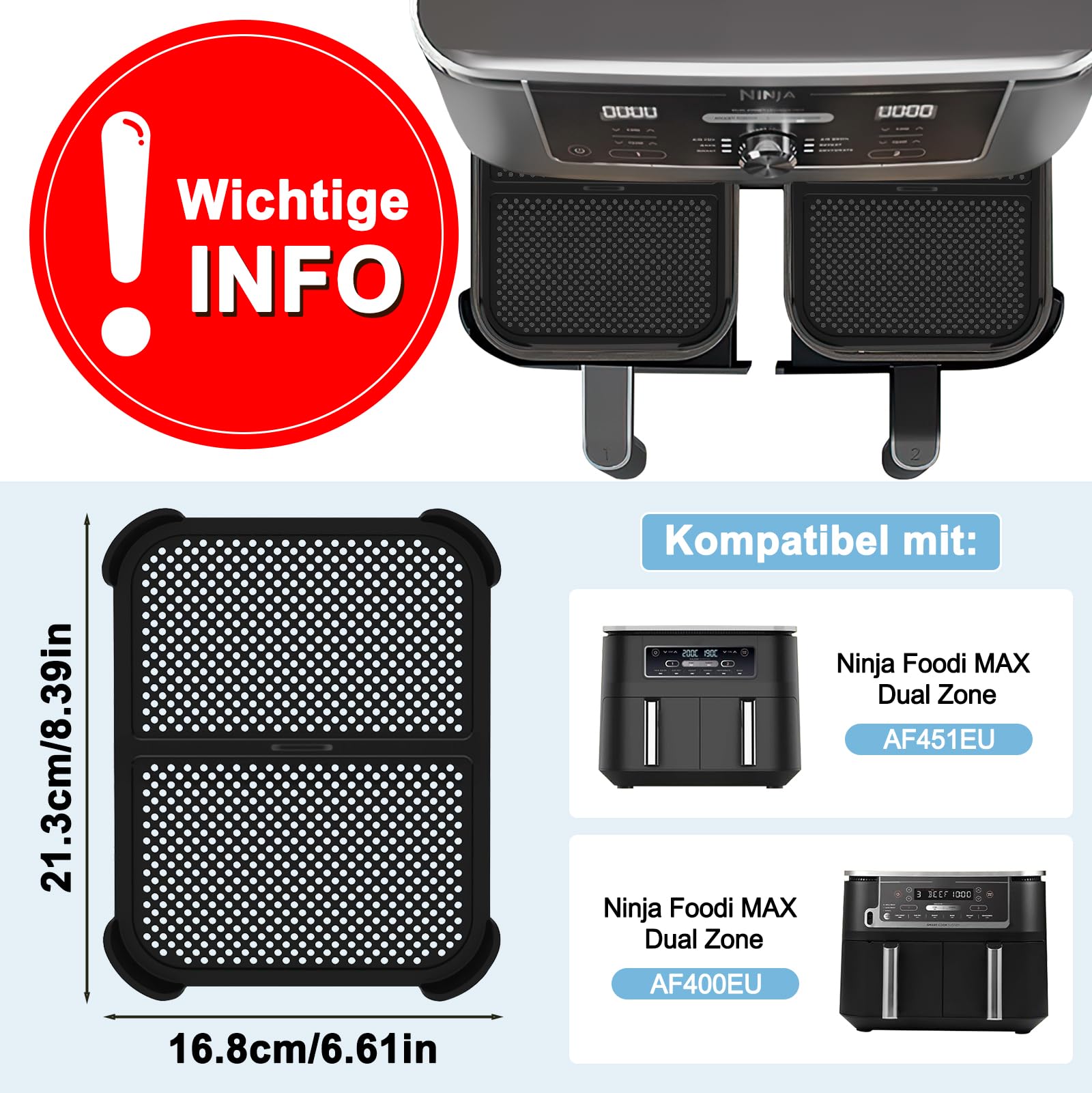 2 Paraspruzzi In Silicone Per Ninja Foodi Max Dual Zone AF400EU E AF451EU – Proteggi La Tua Friggitrice Ad Aria