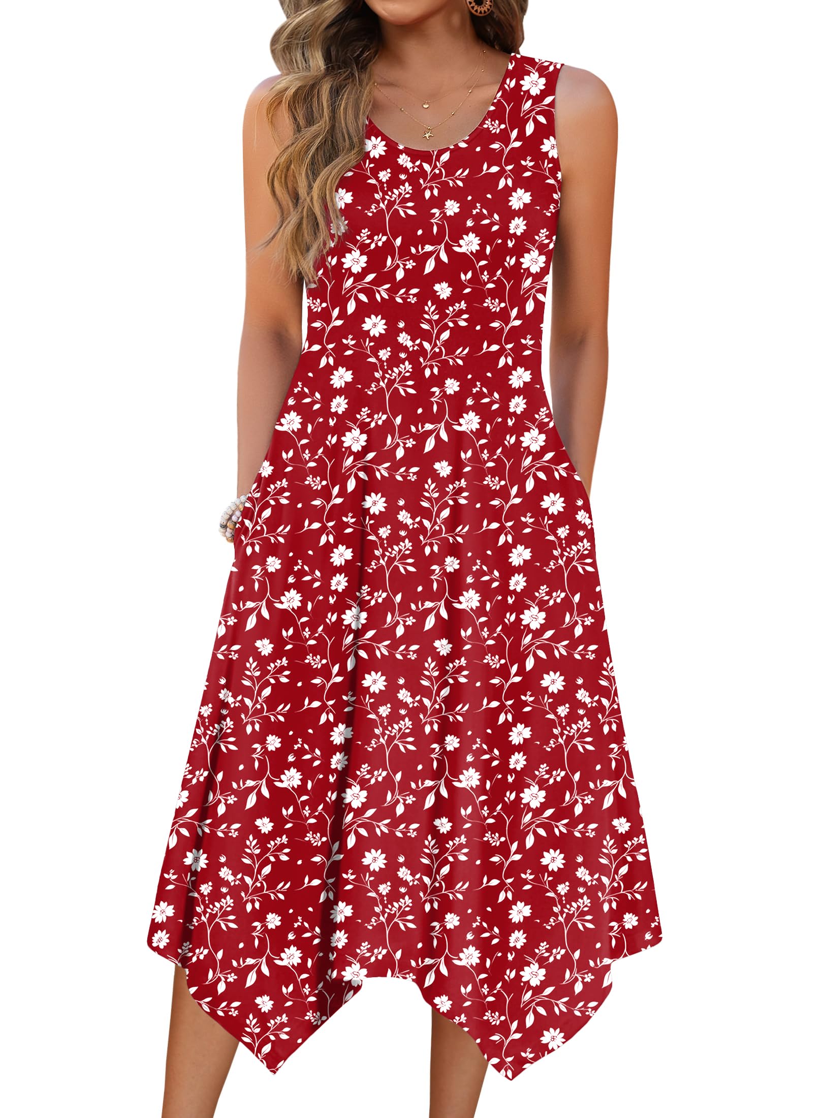 Zeagoo Womens Casual Dress for Summer Tank Dress Loose Flowy Beach Dress with Pockets Hankerchief Flare Midi Sundress 2026