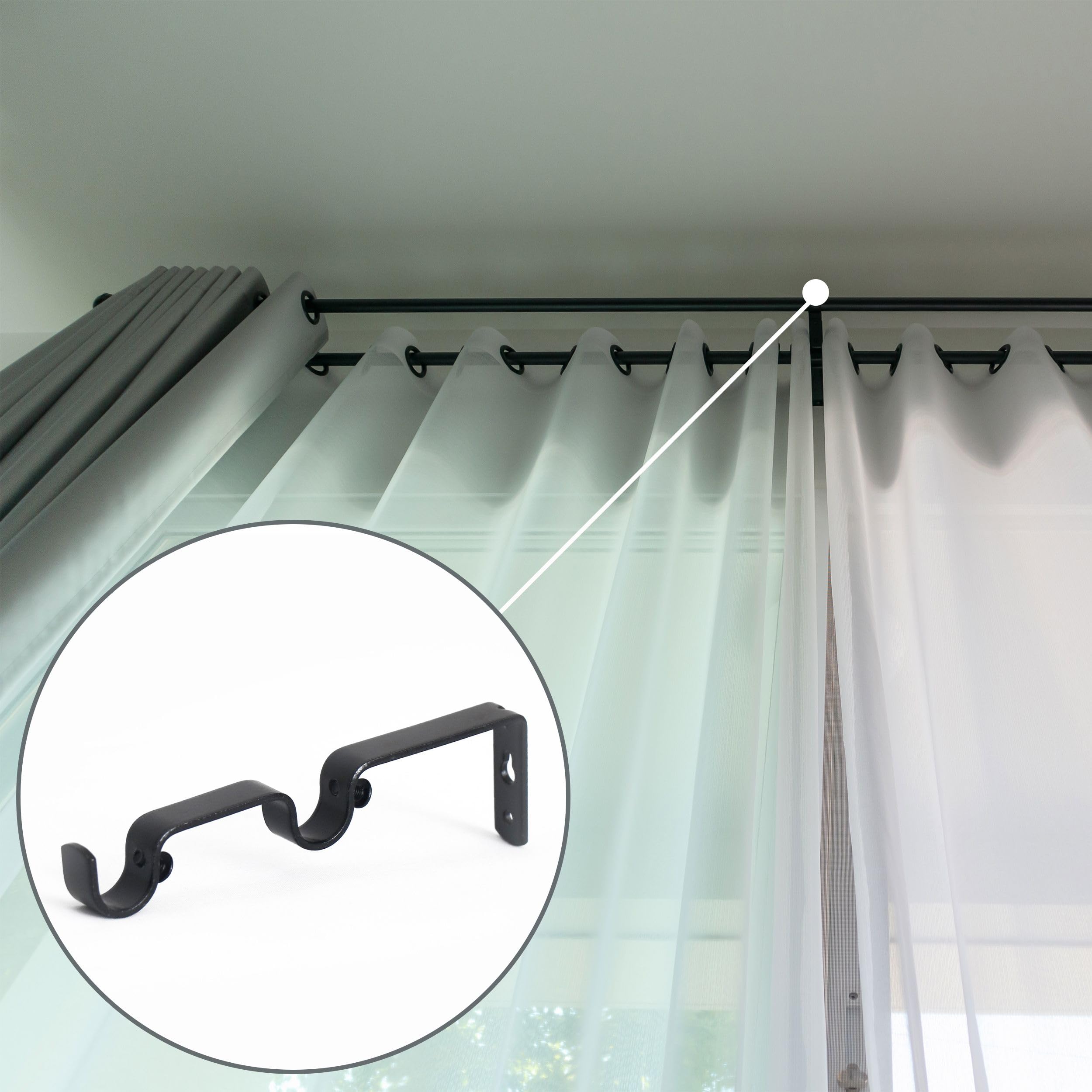 DALINA TEXTIL - Barras de Cortina Doble 160-310 cm, Barra de Cortina Extensible 16-19mm, con Terminales Forma Redonda con Soportes, Barra de Cortina de Metal Ajustable para Sala de Estar/Negro
