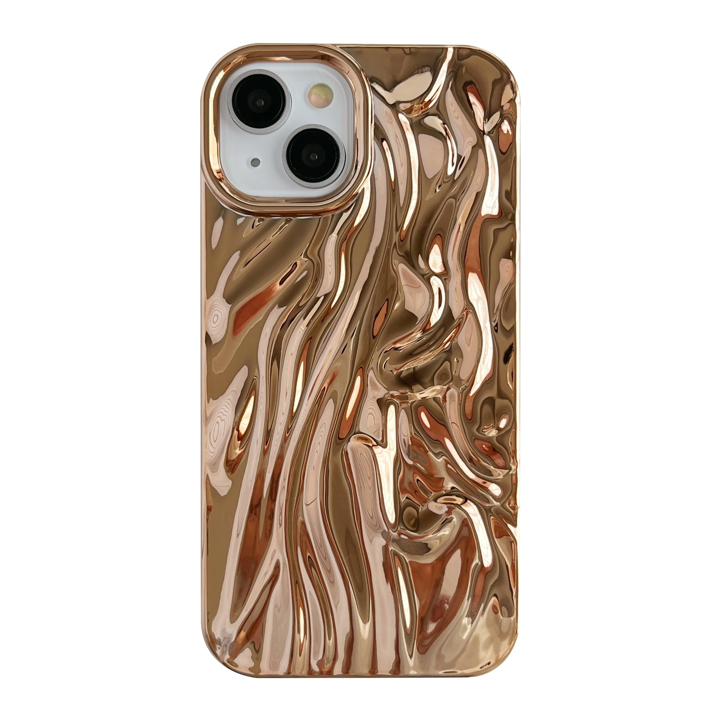 Caseative for iPhone 13 Case,Pleated Water Ripple Chrome Wave Pattern Soft Phone Case (Gold)