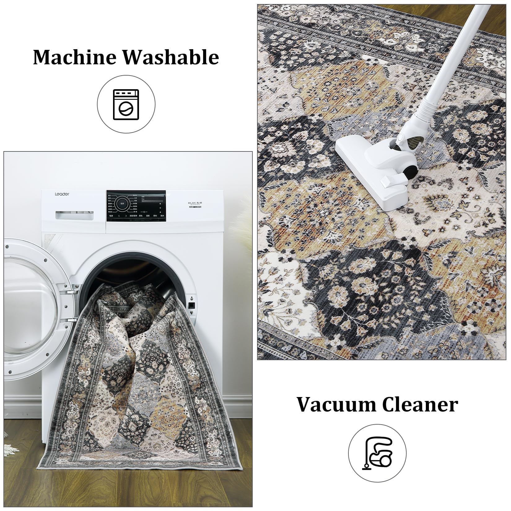 Garvee Tapis Bohème, Lavable en Machine – Antidérapant Et Déperlant, Motif Floral Marocain – Idéal pour Le Salon, La Chambre, La Salle à Manger, Le Bureau Et La Cuisine – Format Couloir 120 x 170 Cm