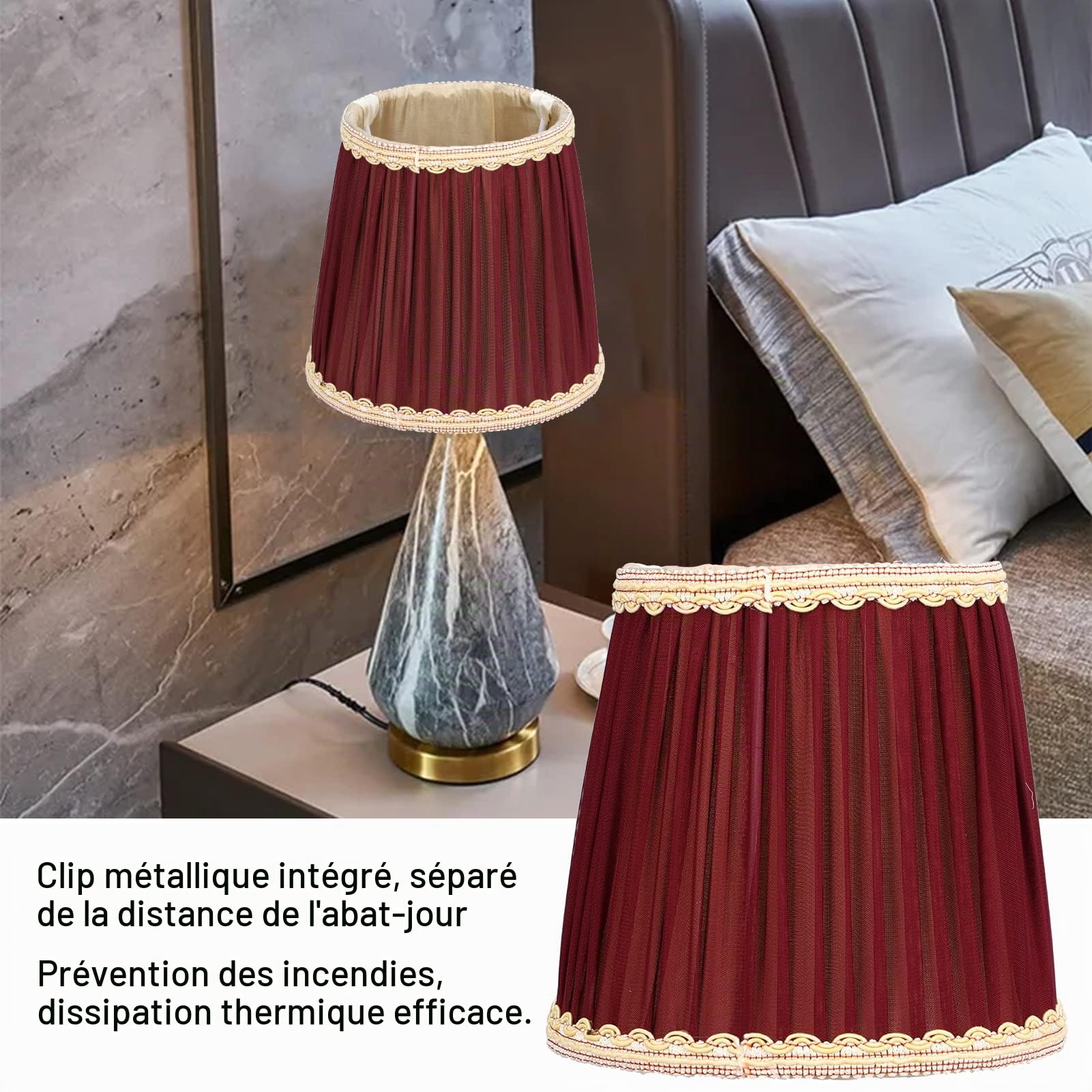 3 Pièces Lustre Abat-Jour, E14 Tissu Abat-Jours Applique Murale Abat-Jour Plissée Suspension Abat-Jours pour la Décoration de la Maison (#6)
