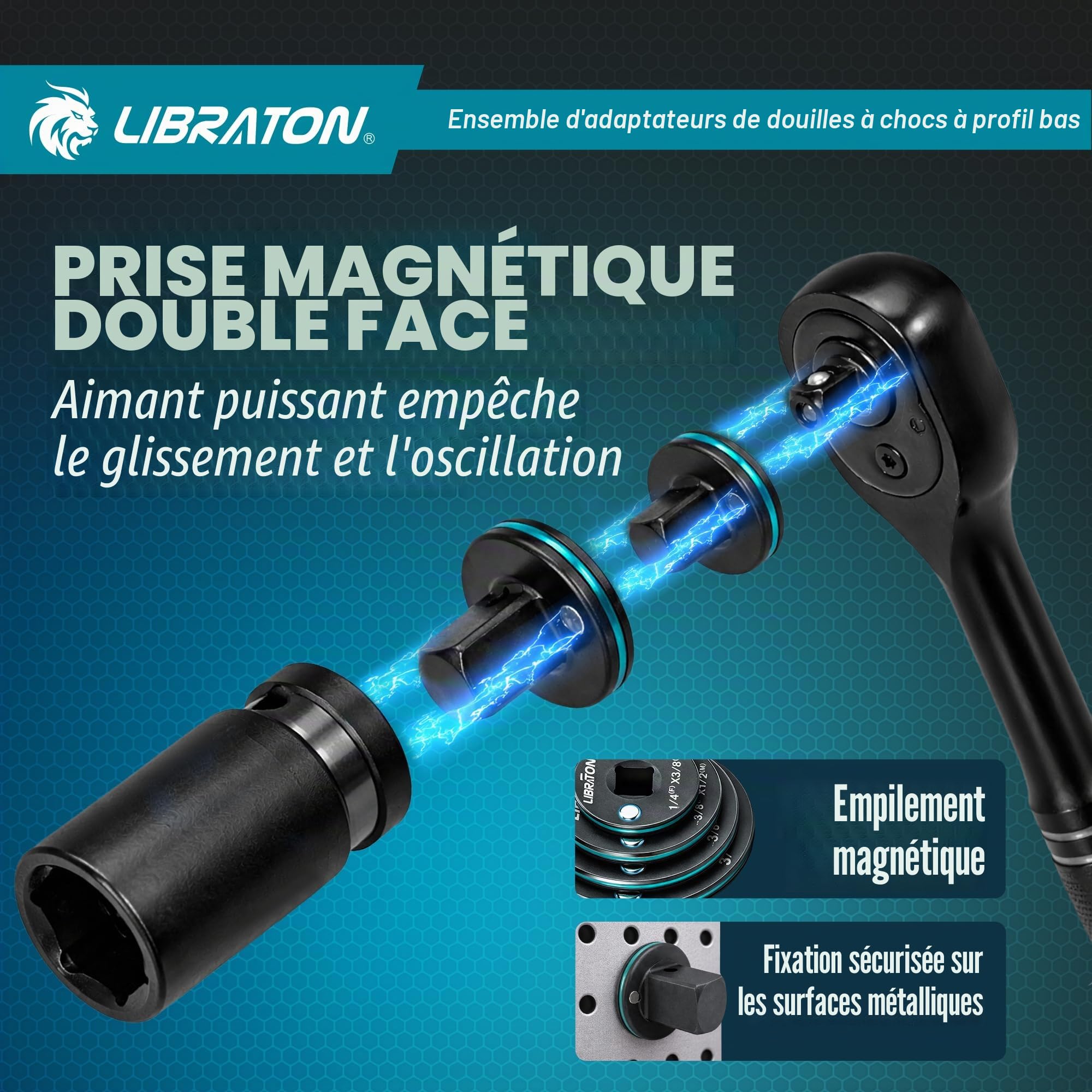 LIBRATON Jeu d'Adaptateurs à Douille Impact Profil Bas Magnétique 5pcs