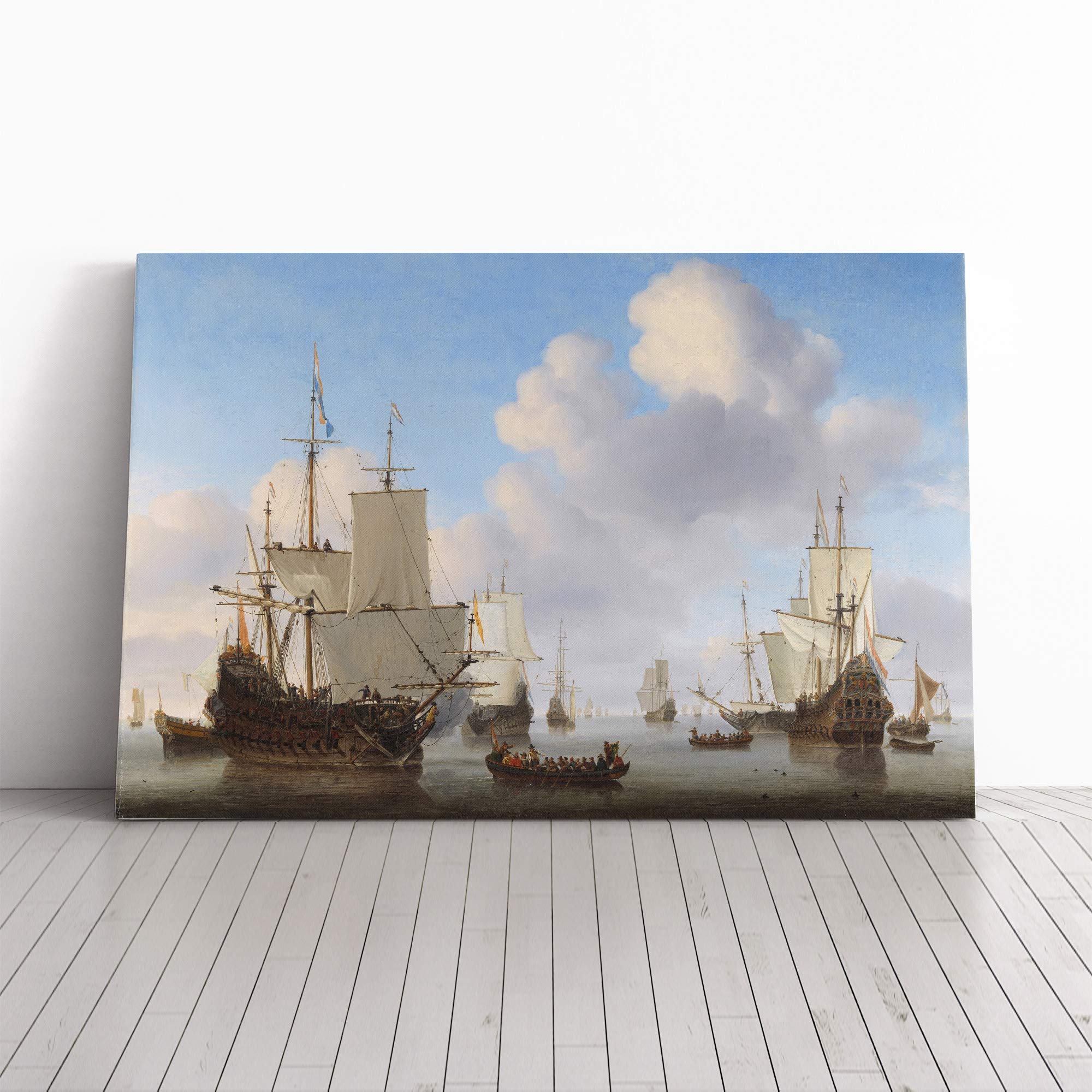 Willem Van de Velde The Younger Dutch Men of war Canvas Print | Gallery Wrapped 30mm Frame Wall Art | 30x20 inches | Ready to Hang | Modern People Picture | Living Room Bedroom Lounge Office