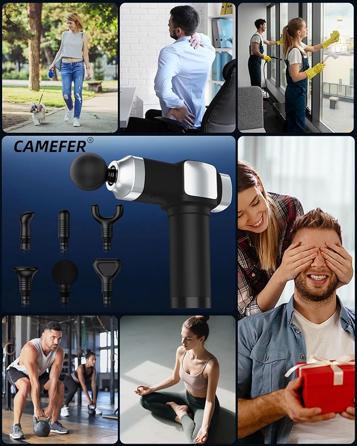 CAMEFER Massage Gun Deep Tissue, Portable Percussion Electric Muscle Massager for Pain Relief, Handheld Massagers with 30 Speeds & 6 Attachments for Back and Neck, Gifts for Men Women - image 8