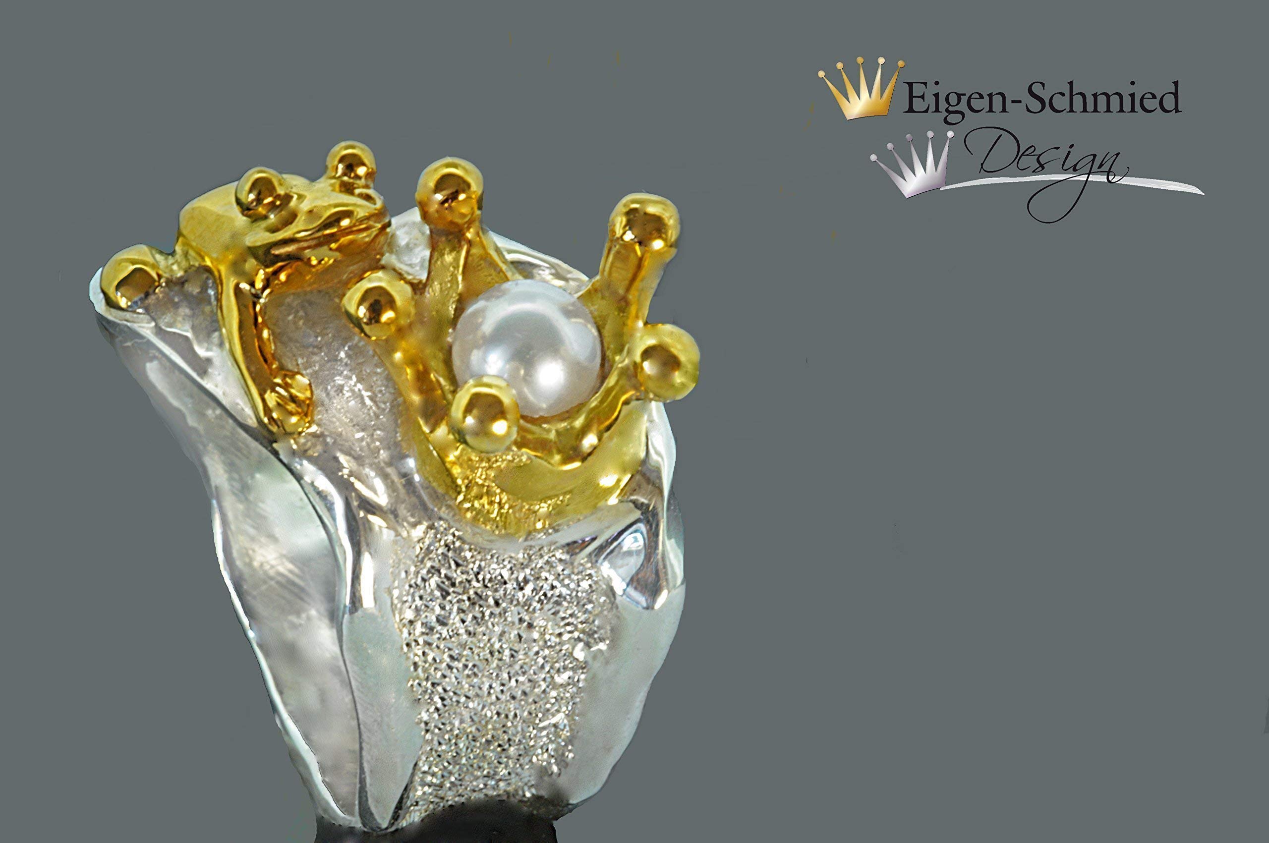 Froschkönig-Ring - Handgefertigter Märchenring Frosch mit Krone - Einzigartiger Designerschmuck in 925 Sterling Silber, Silberring Frosch, Silberschmuck handmade