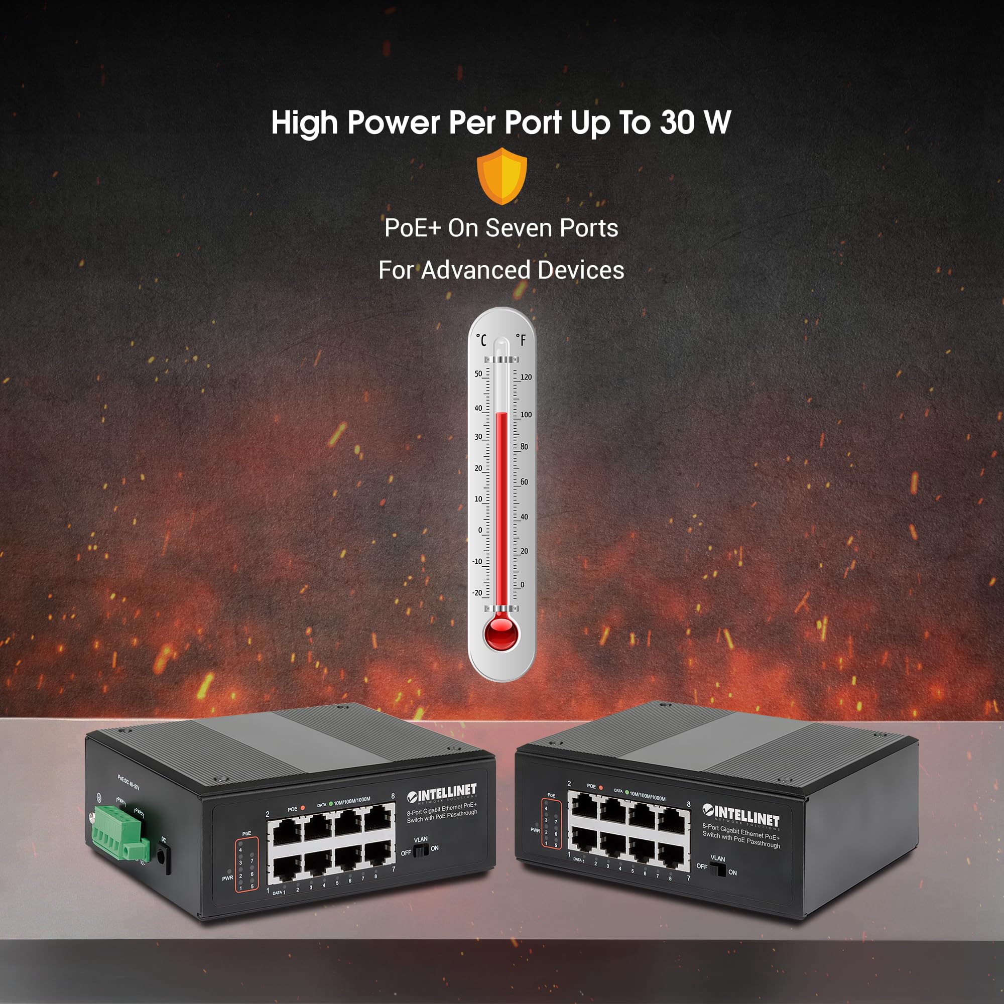 Switch Industriale Poe+ Gigabit Ethernet A 8 Porte Con Alimentazione Poe Intellinet Con Passthrough Poe - Switch - Non Gestito - 8 X 10/100/1000 (poe