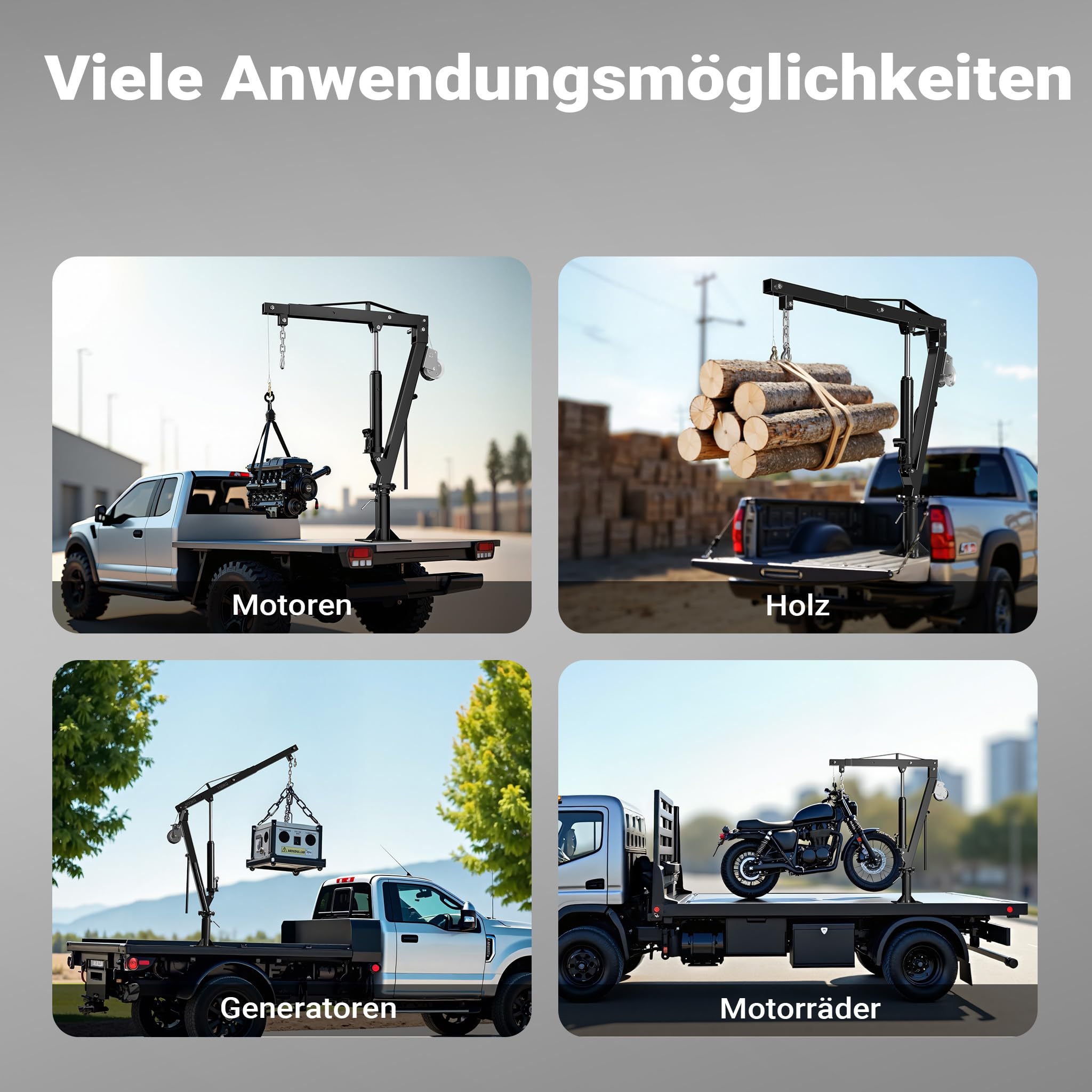 Wiltec Pickup Kran Ladekran bis 1770 mm Höhe, 500 kg Traglast und 360° Drehkranz, Seilwinde, massiver Standfuß zur Bodenmontage, Werkstattkran