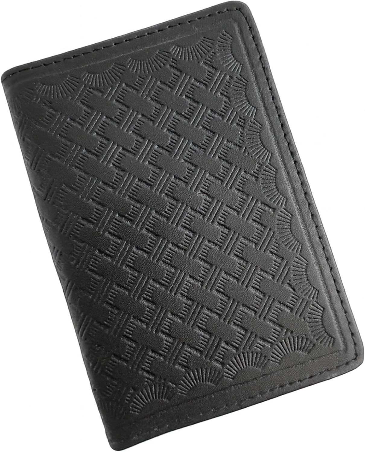 Leather Bifold Minimalist Double ID Card Credential Holder (Basketweave Black)