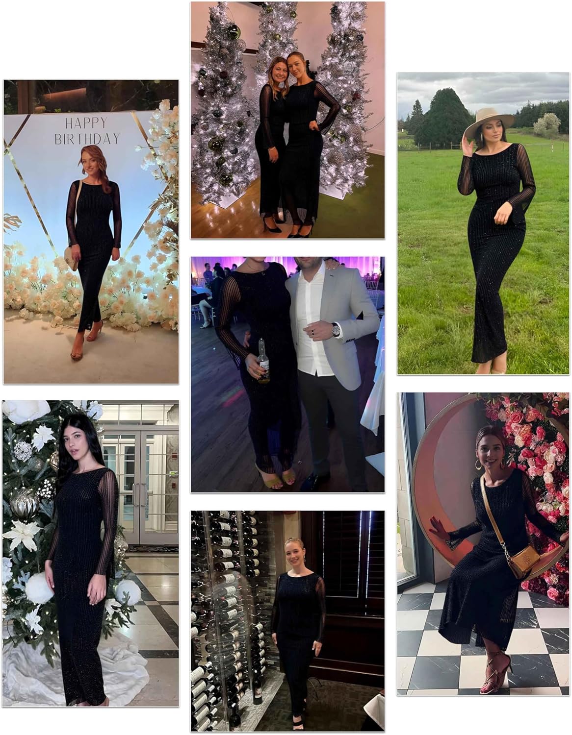 Women's Sequin Mesh Long Sleeve Sexy Backless Bodycon Cocktail Maxi Dress - Image 3