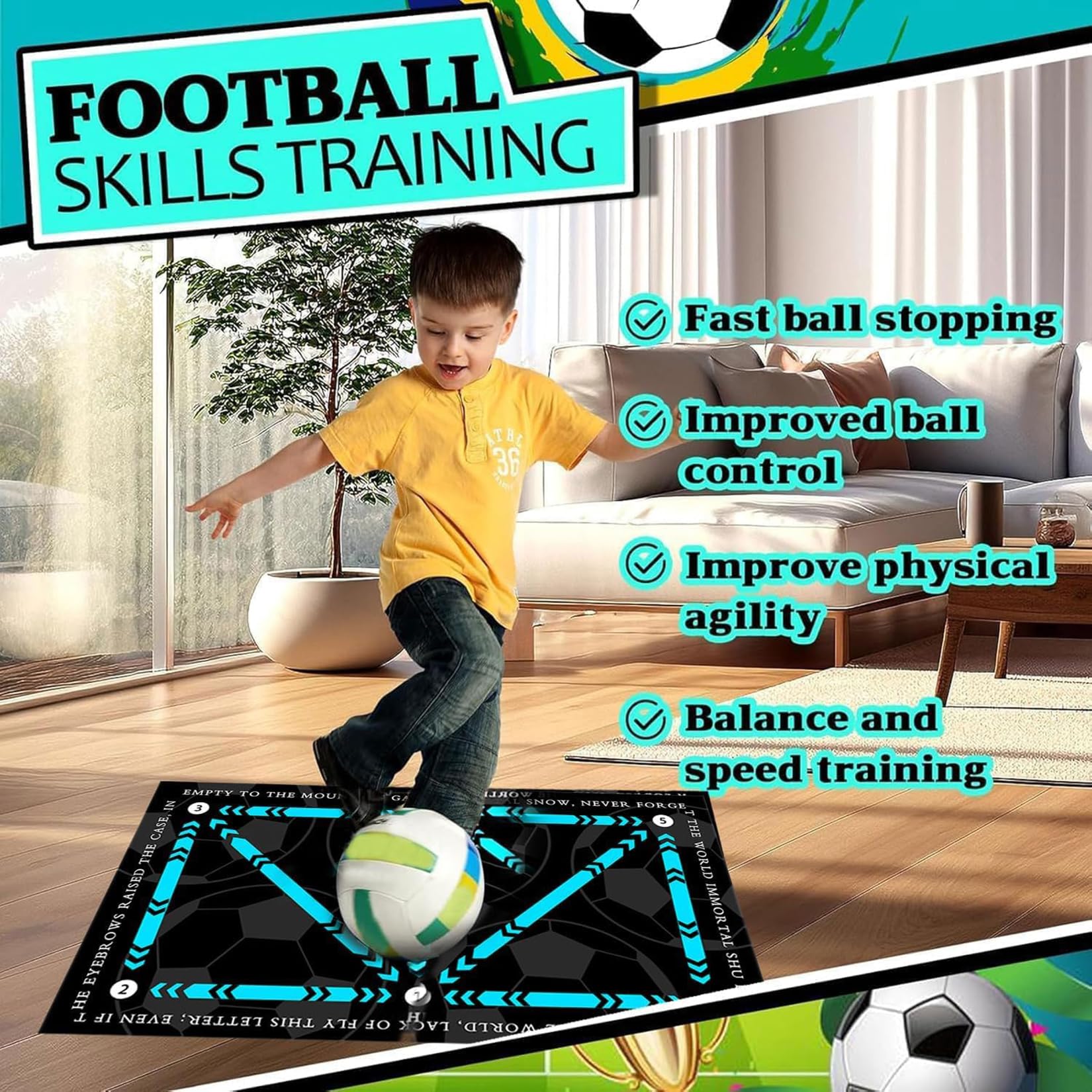 Tappeto Allenamento Calcio 60x90 Cm - Antiscivolo, Ammortizzante, Per Esercizi Controllo Palla