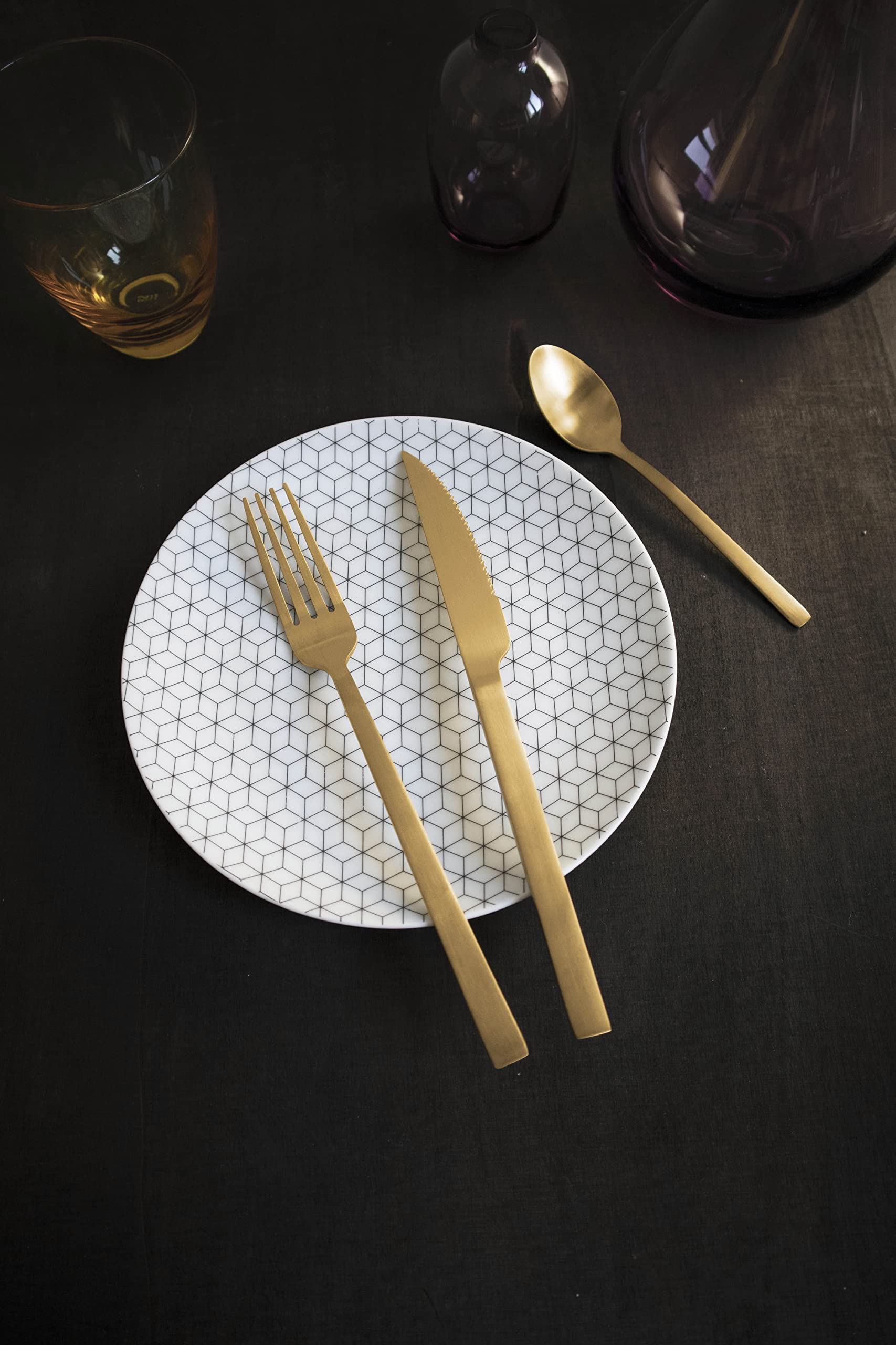 Pintinox Set da 24 Posate Serie Lucky Oro Satinato, Acciaio Inox Nichel free