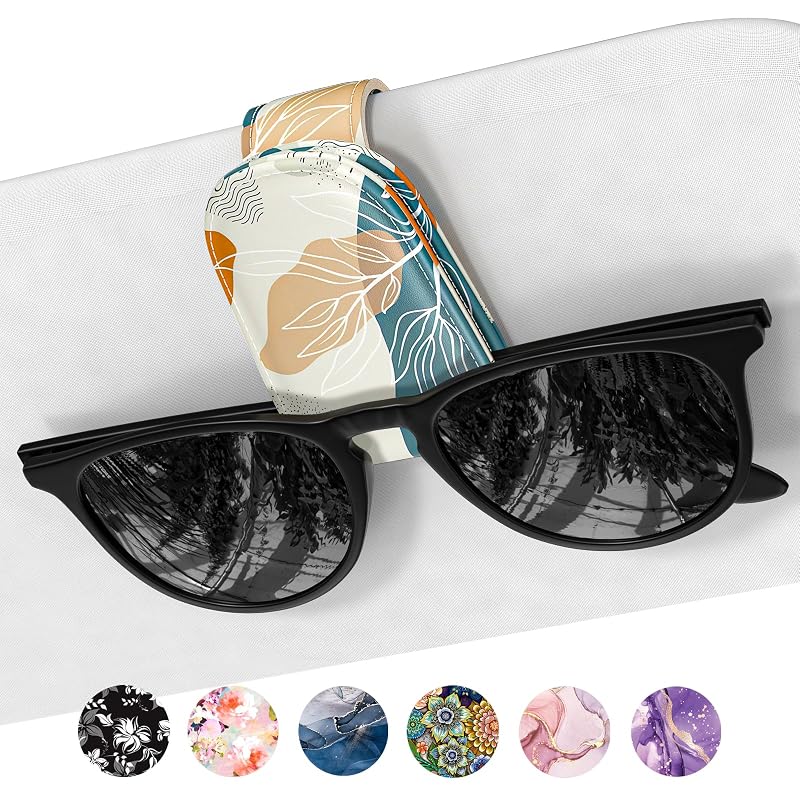 Suporte Magnético para Óculos no Para-Sol do Carro NPOOYI em Couro PU Estilo Folhas Boho Holder-7