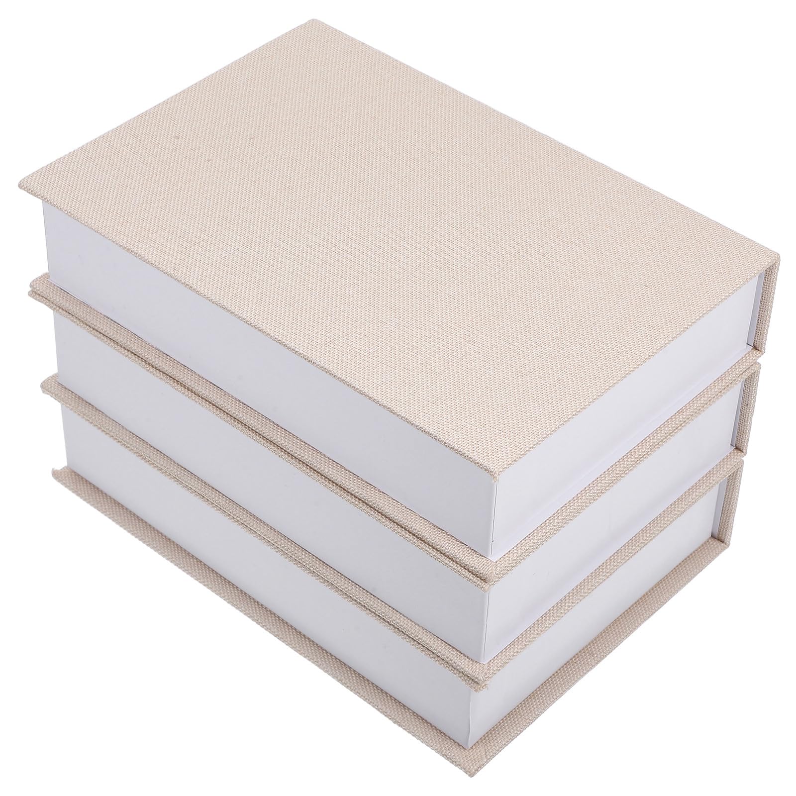 Boîtes décoratives lin beige rangement étagère de livre et table basse