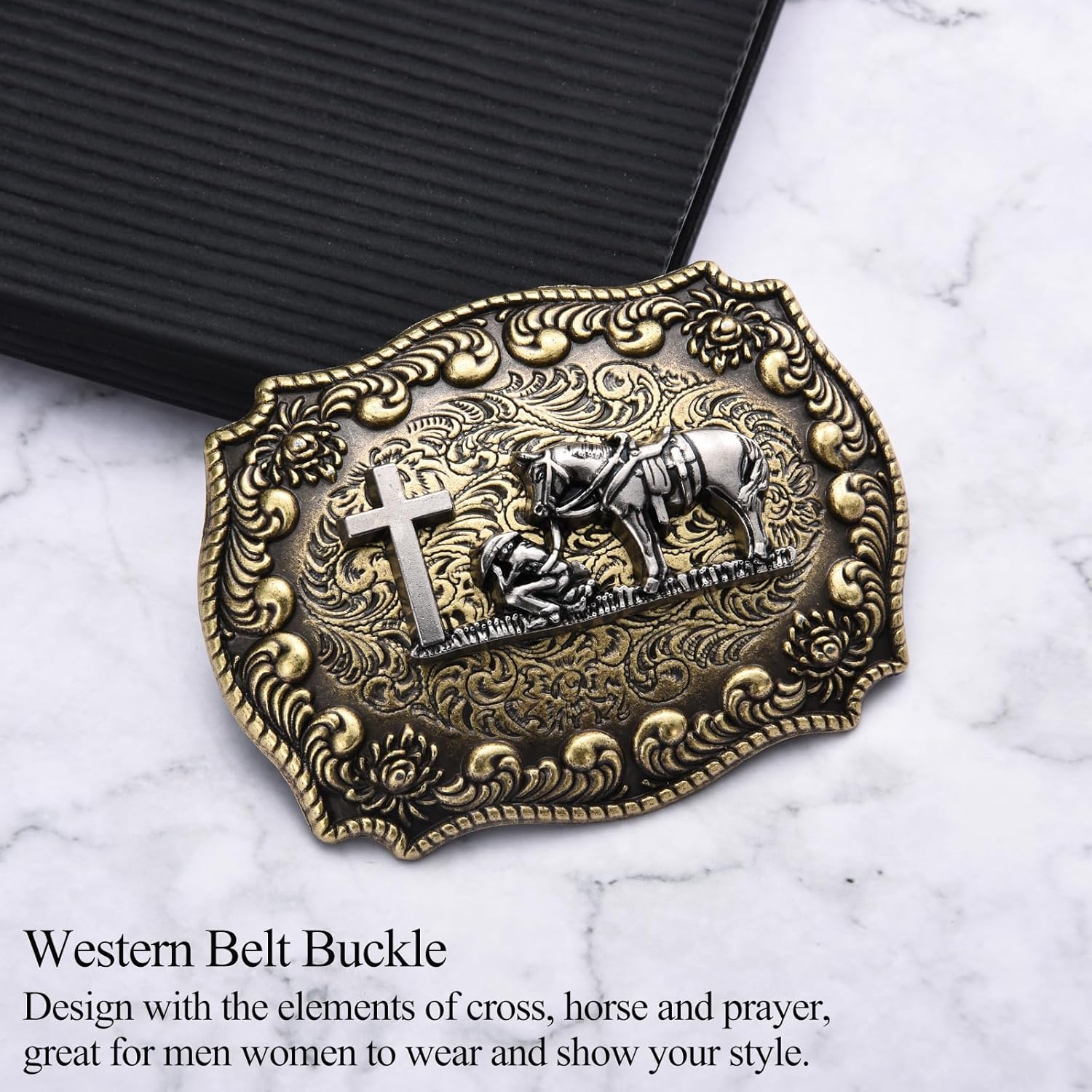 Western Cowboy Prayer Horse Cross Religious Belt Buckle for Men, Vintage for Husband & Boys - Image 6