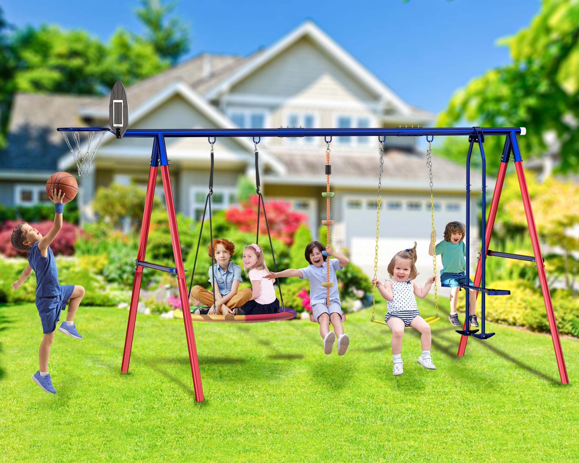 Amazon.com: Swing Sets for Backyard, 5 in 1 Swing Set Outdoor for
