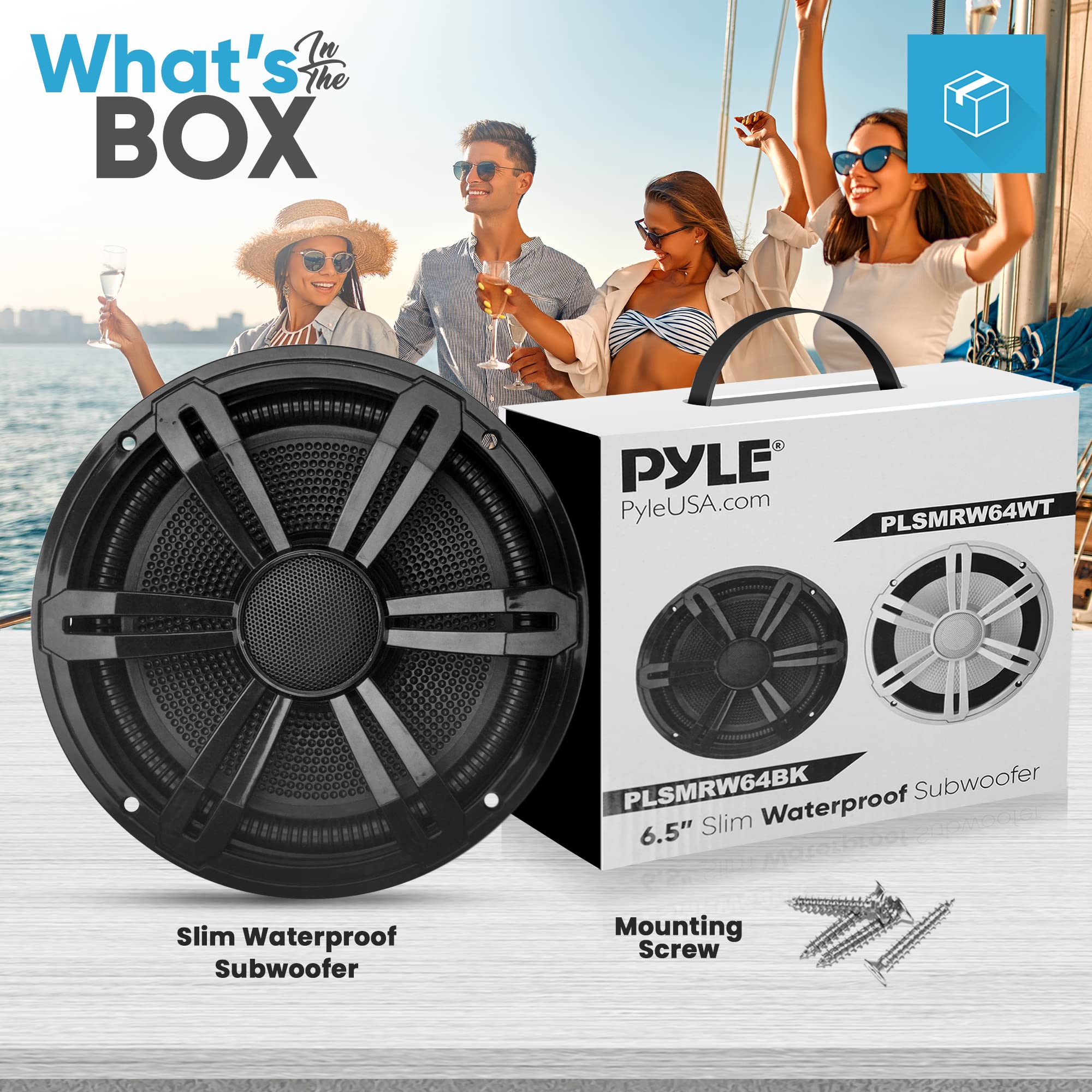 PyleUsa Slim Marine Subwoofer-150W Ohm Waterproof Car Component  Speaker System, Low Profile PP Cone w/Rubber Edge, 20 Oz Magnet 1