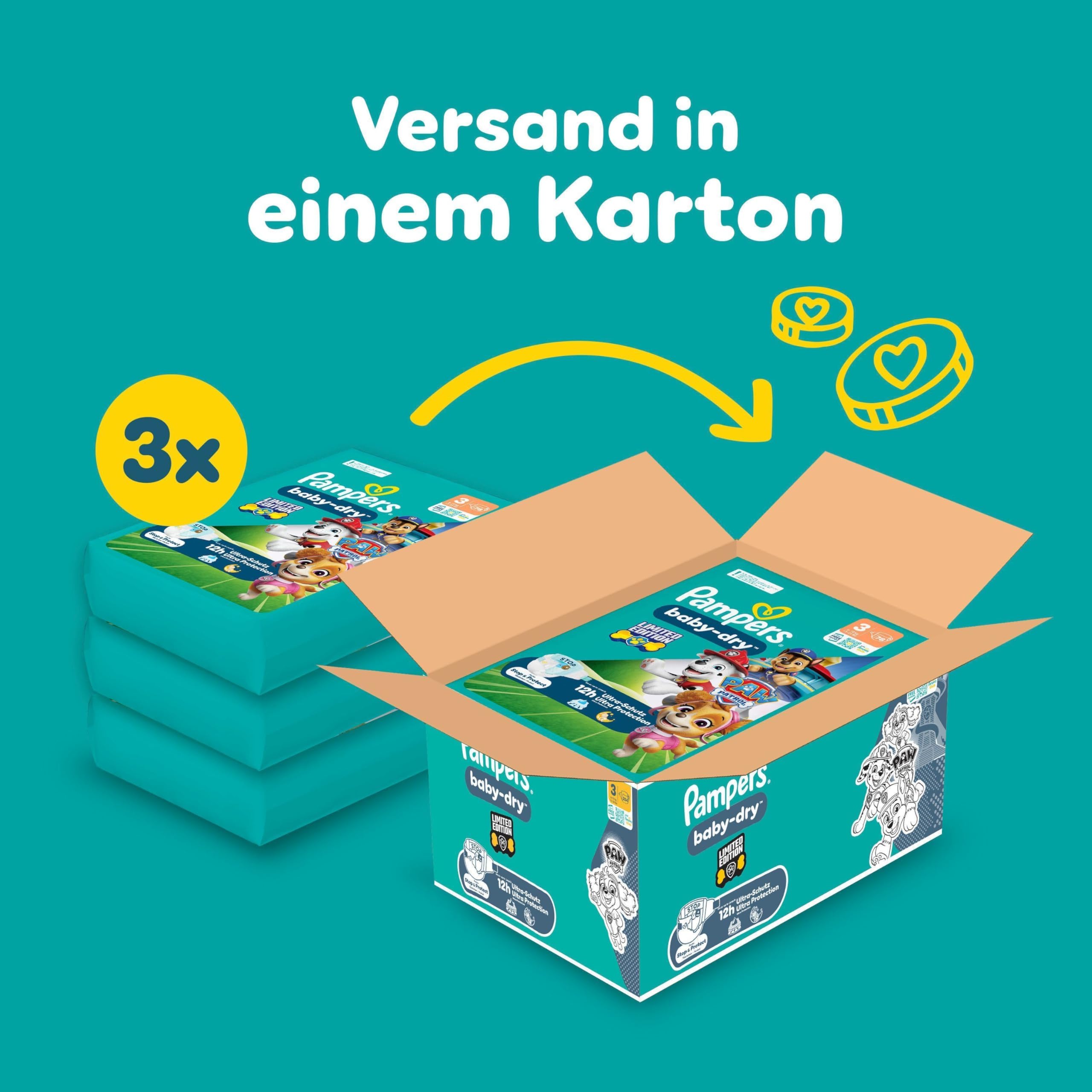 Pampers Baby-Dry Paw Patrol Edition Größe 3, 234 Windeln, 6kg-10kg, Bis zu 100Prozent Auslaufschutz und Komfort die ganze Nacht