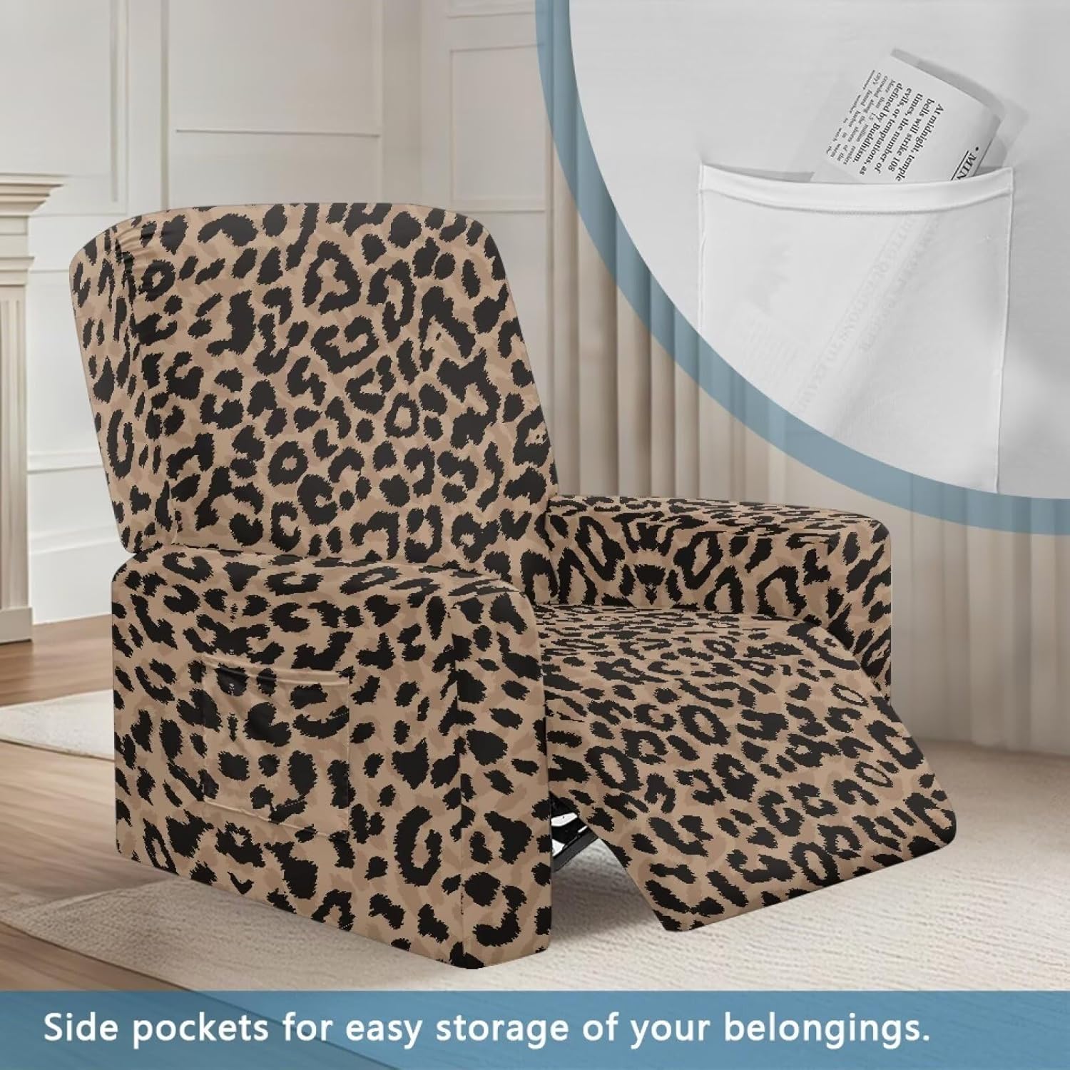 Lazy Boy Recliner Chair Covers That Stay in Place Recliner Covers 4 Pieces Brown Covers for Electric Power Lift Reclining Chair Single-Seater Furniture Protector Washable Animal Print