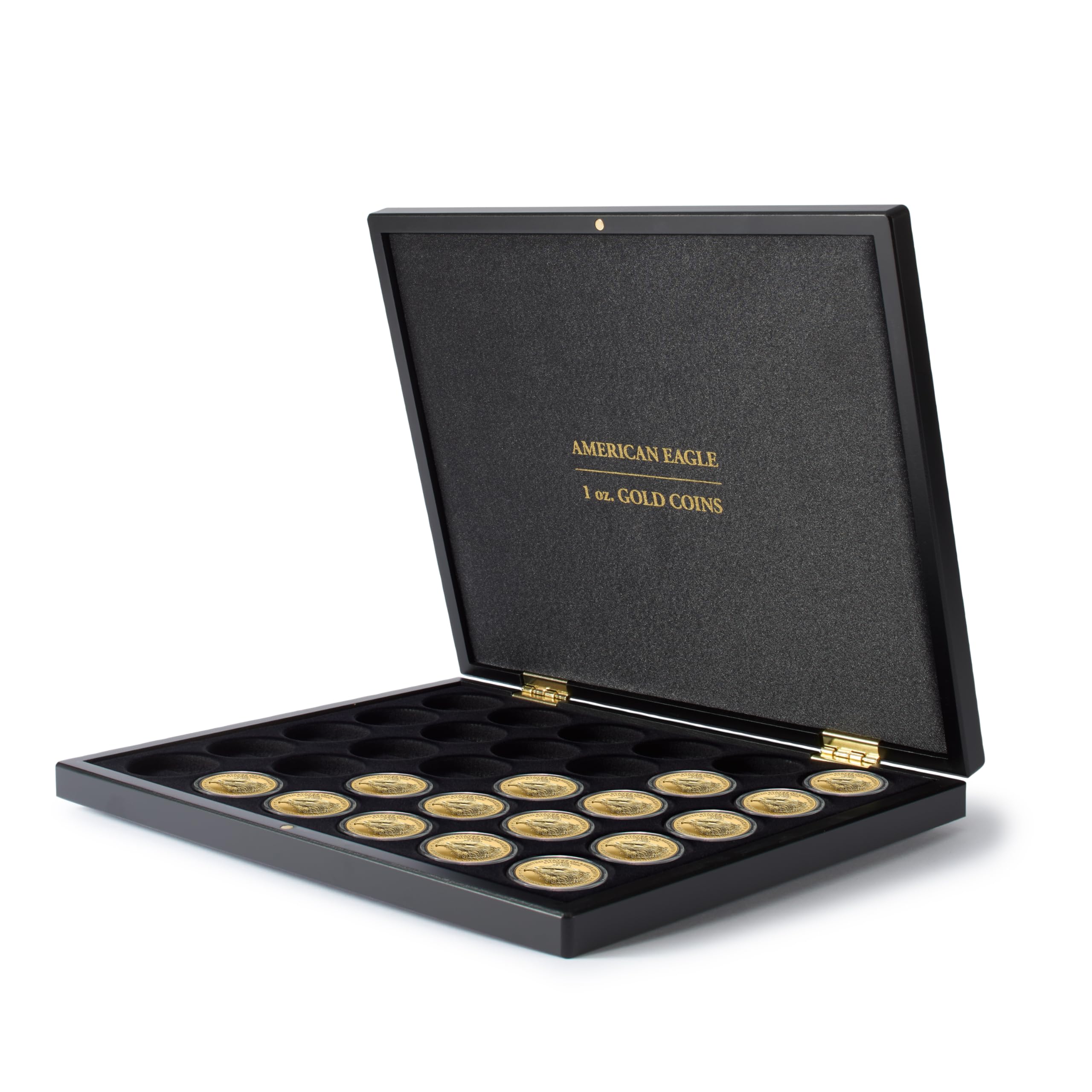 Leuchtturm 370205 Estuche para Monedas Volterra Uno para 30 Monedas de Oro American Eagle - 305 x 245 x 30 mm, Aspecto Madera, Terciopelo