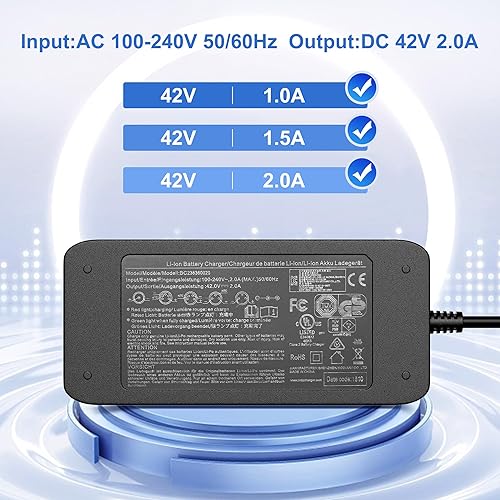 Miniatura 3 de Roinside Cargador de batería de 42v 2a compatible con scooter eléctrico inferior de 42 V - Adaptador de corriente Cargador de batería rápido para