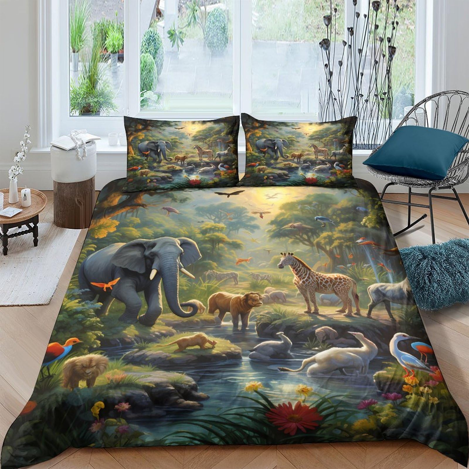 Ctjqhvkz Style-6 3D Printed Wildlife Forest Fitted Sheet Microfiber Soft Animal Jungle Bed Cover For Bedroom Decor And Guest Room Single（135X200cm）