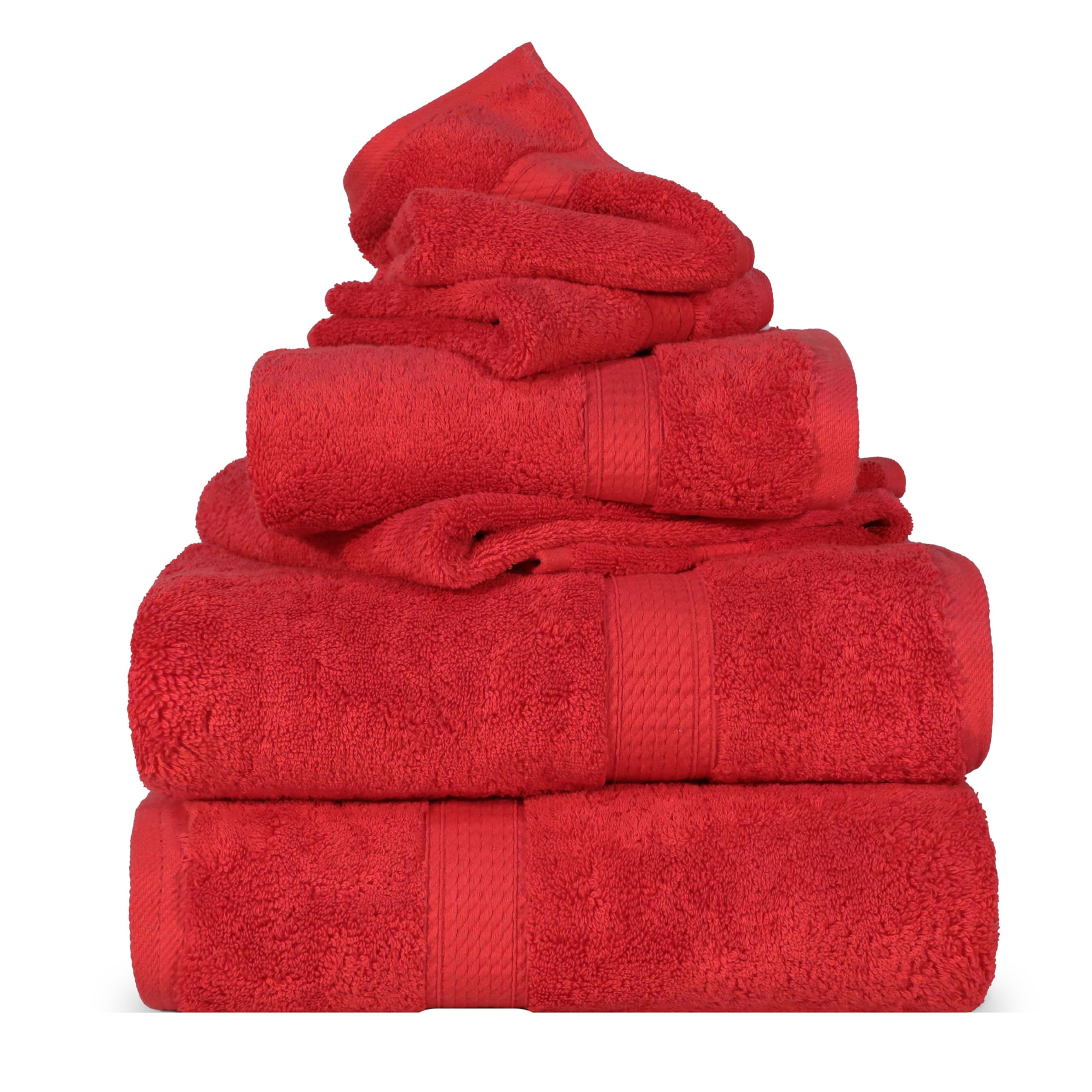 Solid Egyptian Cotton Towel Set, Washcloths 13” x 13”, Hand Towels 20” x 30”, Bath Towels 30” x 55”, Red, 6 PC Set