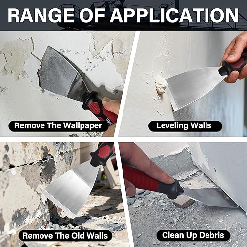 Miniatura 6 de HAUTMEC Juego de 2 cuchillos de masilla, 2.5 pulgadas rectas y 3 pulgadas desplazadas, hoja de acero inoxidable resistente y extremo de martillo