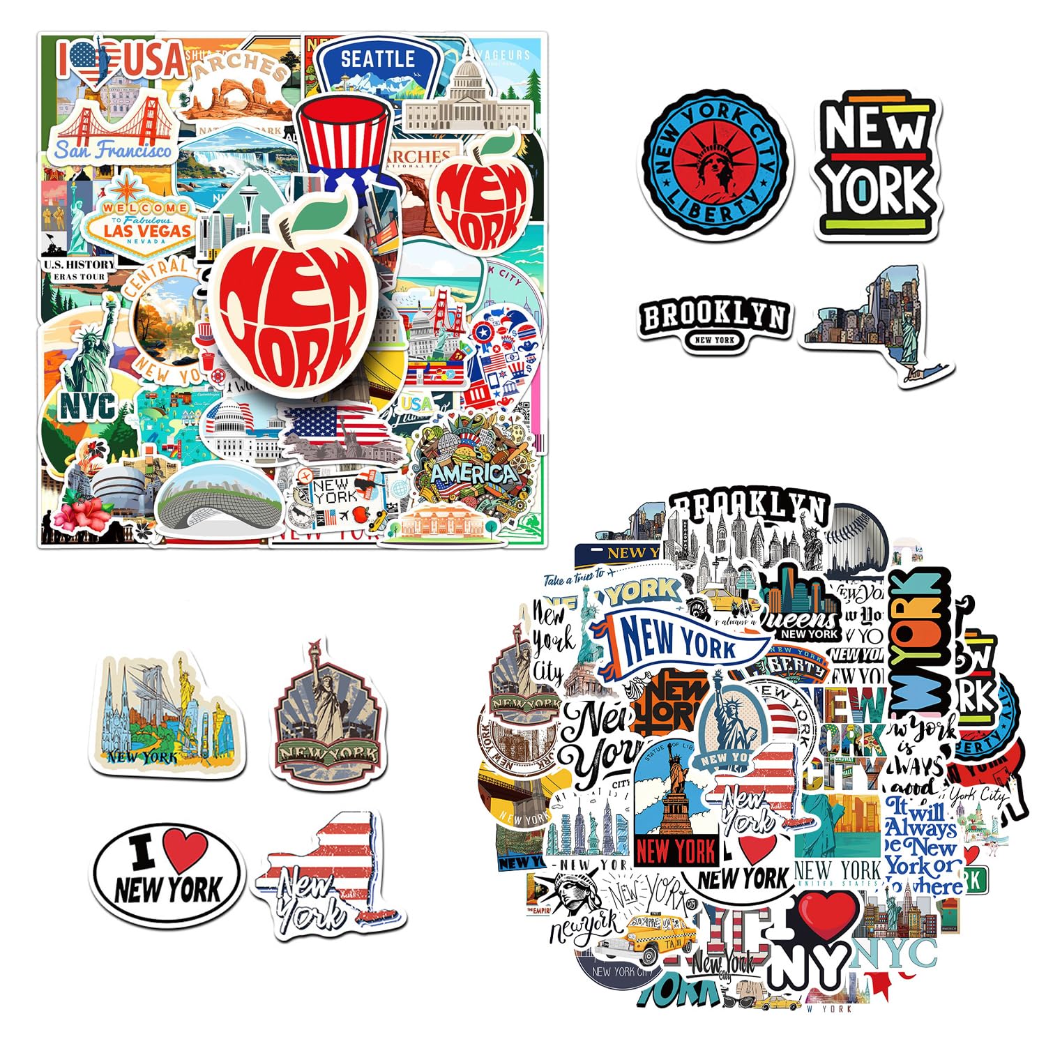 XMNIVATE 100 New York Theme Stickers, American Travel Style Decorative Stickers, Waterproof, Scratch-Resistant And No Glue, Suitable For Dressing Up Hand Books, Guitars, Skateboards, And Water Cups.