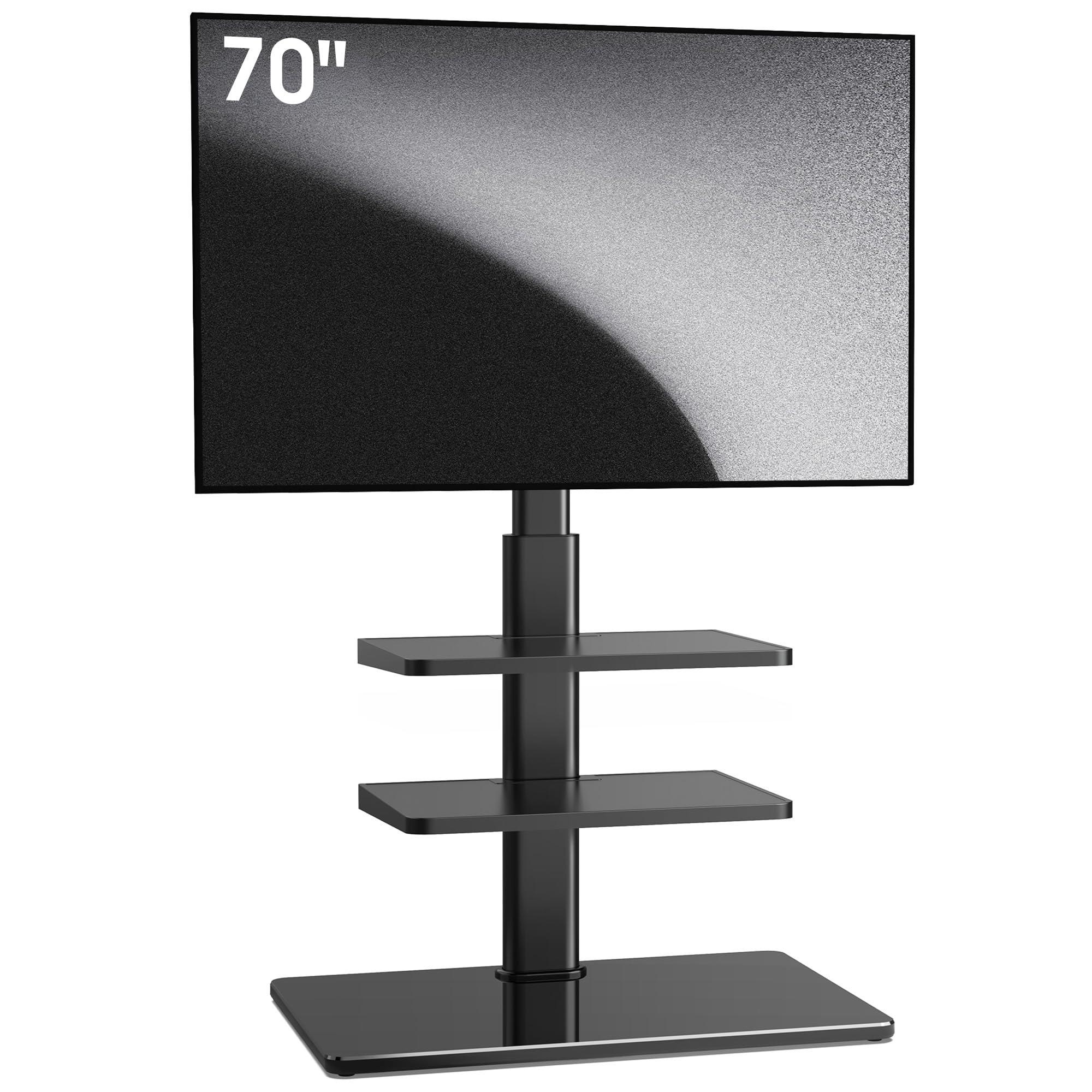 AOKCOS Supporto TV da Pavimento Inclinabile per 32-70 Pollici, Girevole Altezza Regolazione Porta TV da Terra con 2 Mensola, Max VESA 400x400mm 40kg