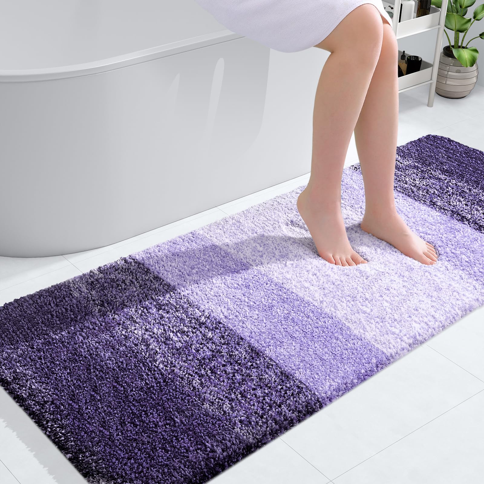 OLANLY Bathroom Runner Rug 40x24, Extra Soft Absorbent Microfiber Bath Rugs | Violet, Non-Slip Quick-Drying Rubber Backing, Washable Long Bath Mat for Floor, Tub and Shower, Home Decor