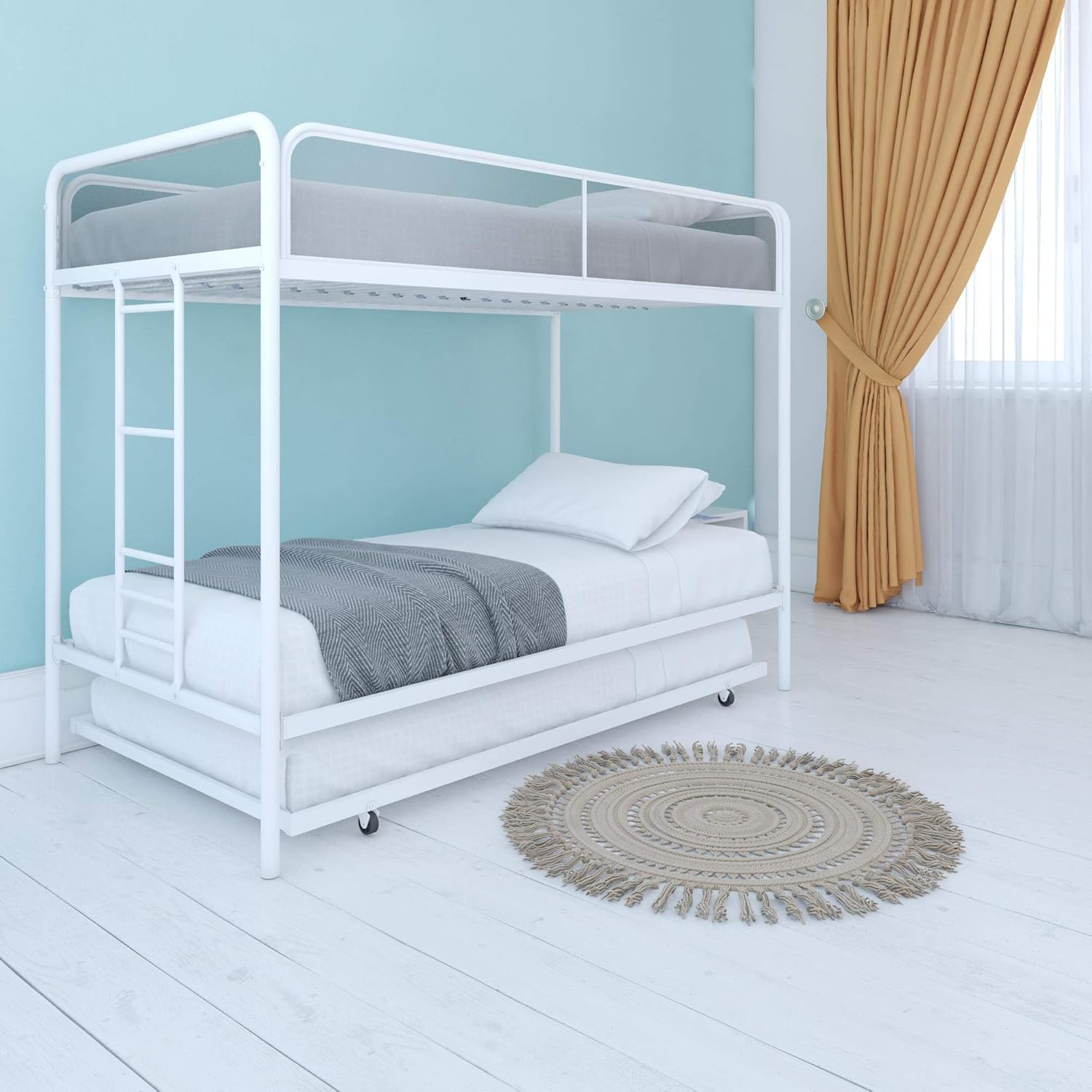 white iron bunk beds