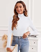 Vista 2 de XSRYT Women Long Sleeve Mock Turtleneck Lightweight Ribbed Knit Shirts Underscrub Pullover Tops